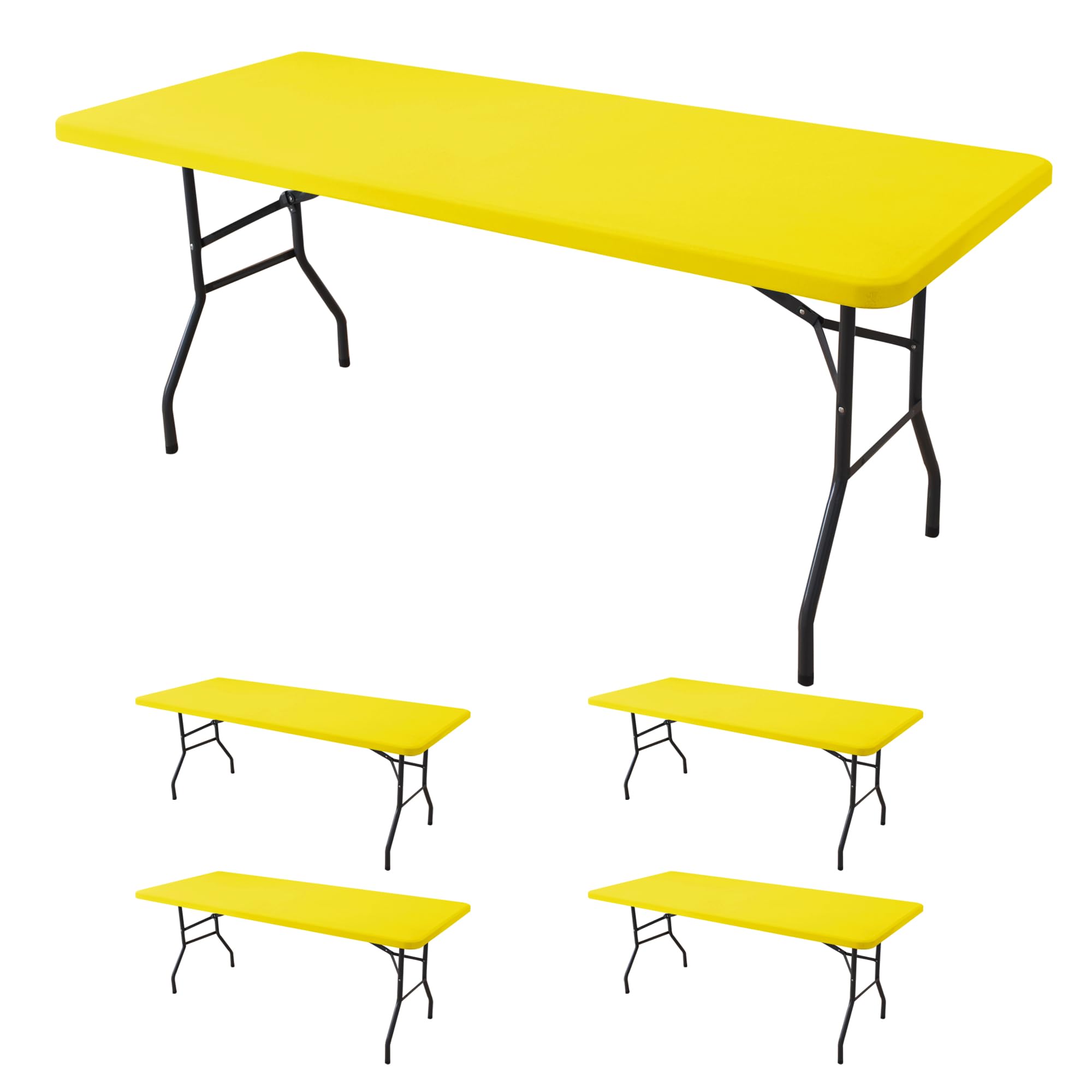 Fitted Tablecloth for 6 Foot Rectangle Tables-6 Pack Black Elastic Outdoor Picnic Table Cover-Spandex Stretch Folding Table Cloths 6 ft for Camping Dining Room Patio Kitchen Banquet Party