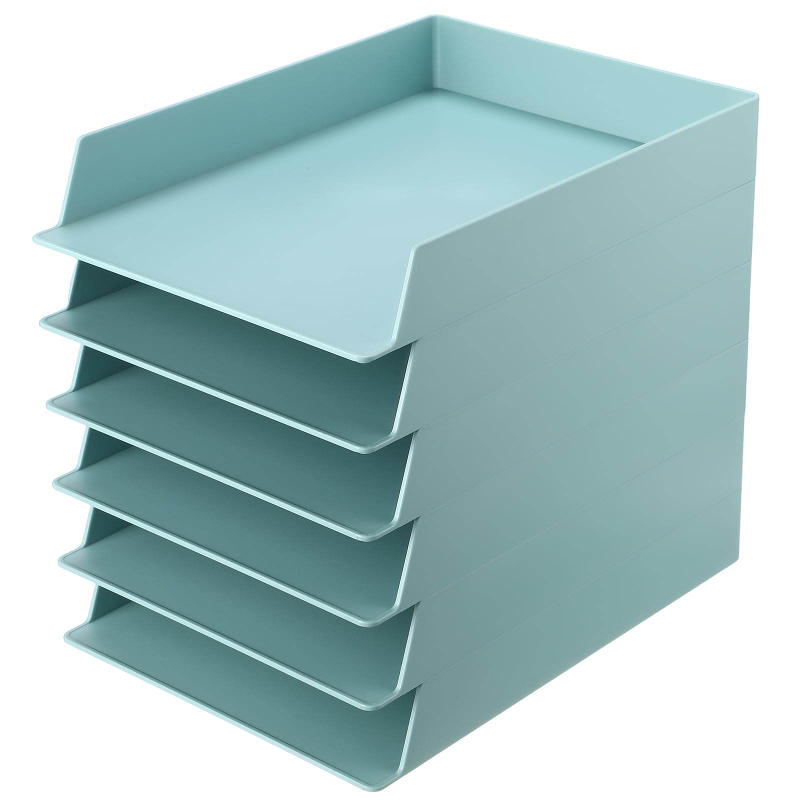 Tatuo 8 Pack Stackable Paper Trays Plastic Letter Tray Desk Organizer Paper Holder Organizer Storage Office Desk Accessories for Classroom Magazine File Documents 12.8 x 9.45 x 1.97, Blue Green