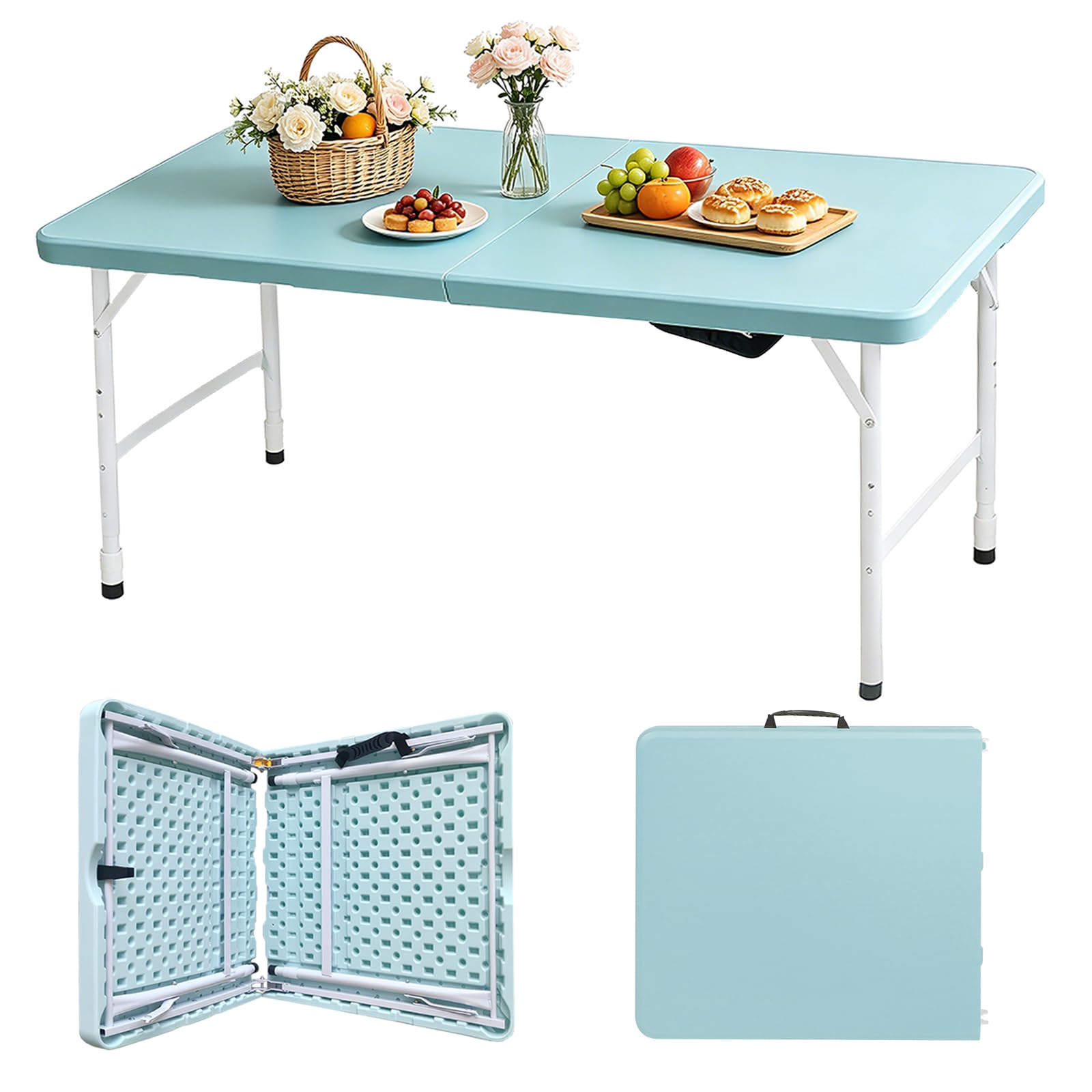 Portable Plastic Folding Table 4ft/6ft/8ft Heavy Duty White Black Picnic Dining Table Fold-in-Half for Camp Party Kitchen Indoor Outdoor