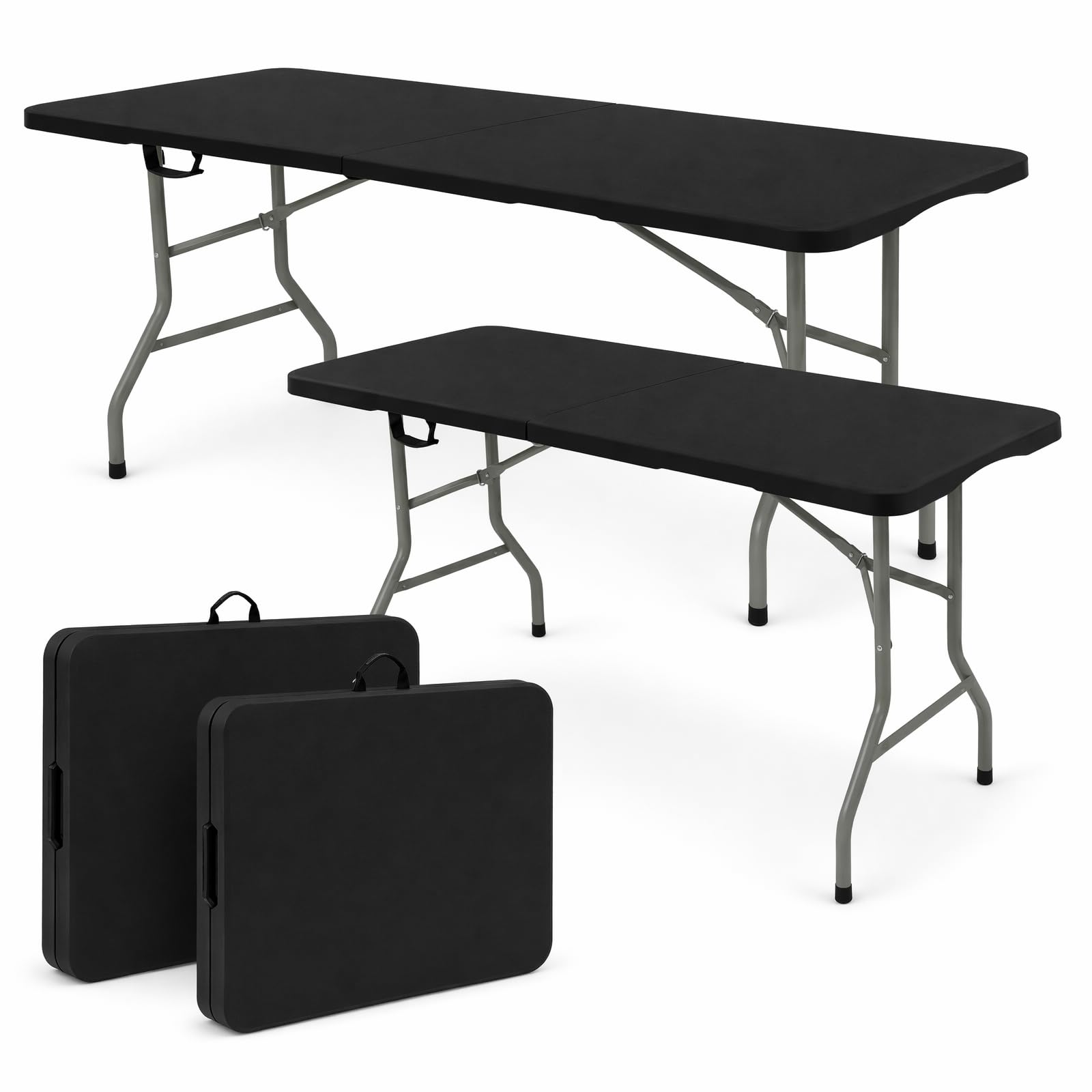 Set of 2 Folding Table 6 FT Lightweight Camping Table White Portable Plastic Rectangular Outdoor Dining Table Steel Legs Fold-in-Half with Carrying Handle for Indoor,Picnic,Party,Wedding,Events