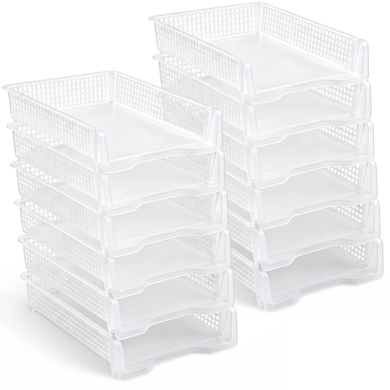 Geetery Set of 12 Plastic Trays for Teachers Turn in Trays Classroom Stackable Paper Tray Plastic Classroom Teachers Desk Letter Organizer Storage Baskets for Office, Desk, Home (Rainbow Color)