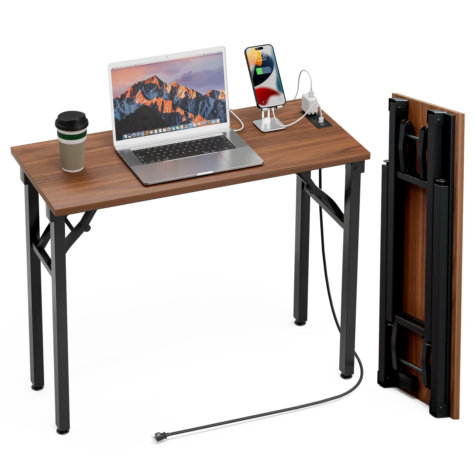 TEMI Small Computer Desk Folding Table - 35.8" Foldable Office Desk, No Assembly, Perfect for Small Spaces in Bedroom, Dorm, or Apartment, Portable Mini Desk or Study Table with Compact Design, Brown