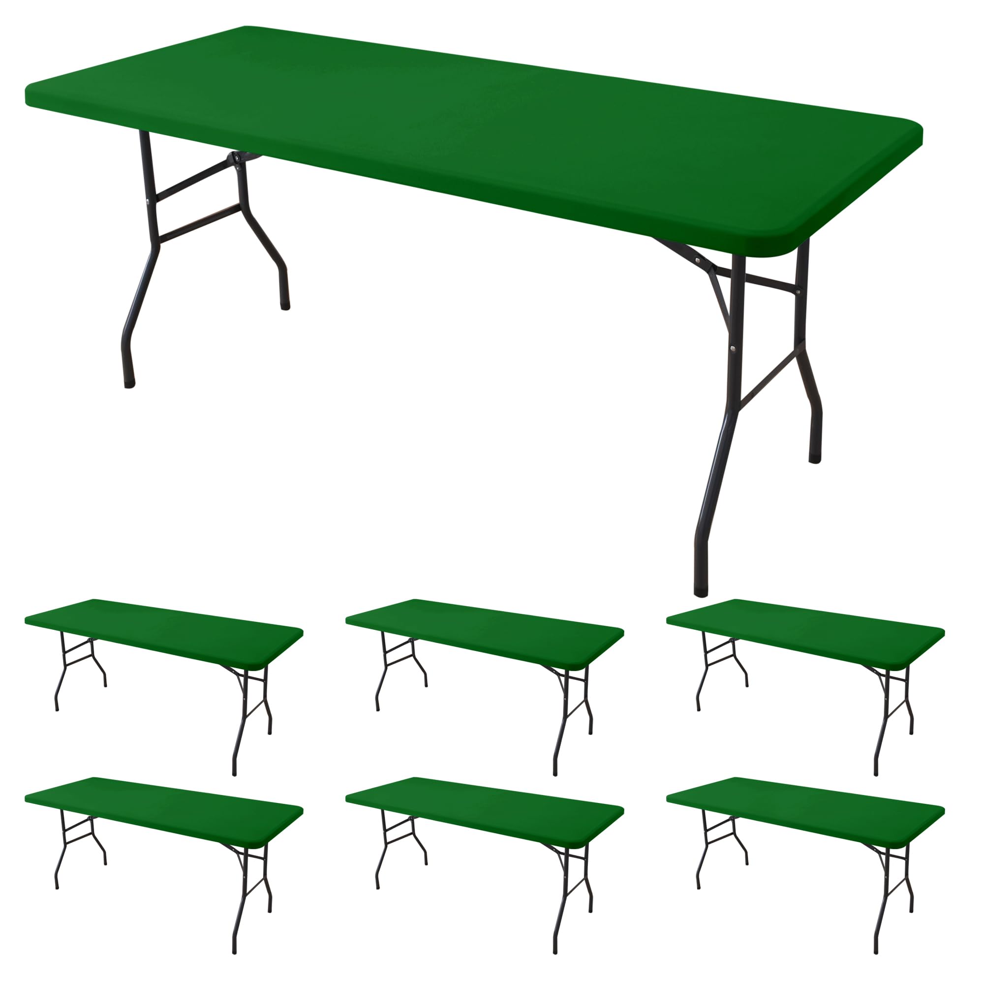 Fitted Tablecloth for 6 Foot Rectangle Tables-6 Pack Black Elastic Outdoor Picnic Table Cover-Spandex Stretch Folding Table Cloths 6 ft for Camping Dining Room Patio Kitchen Banquet Party