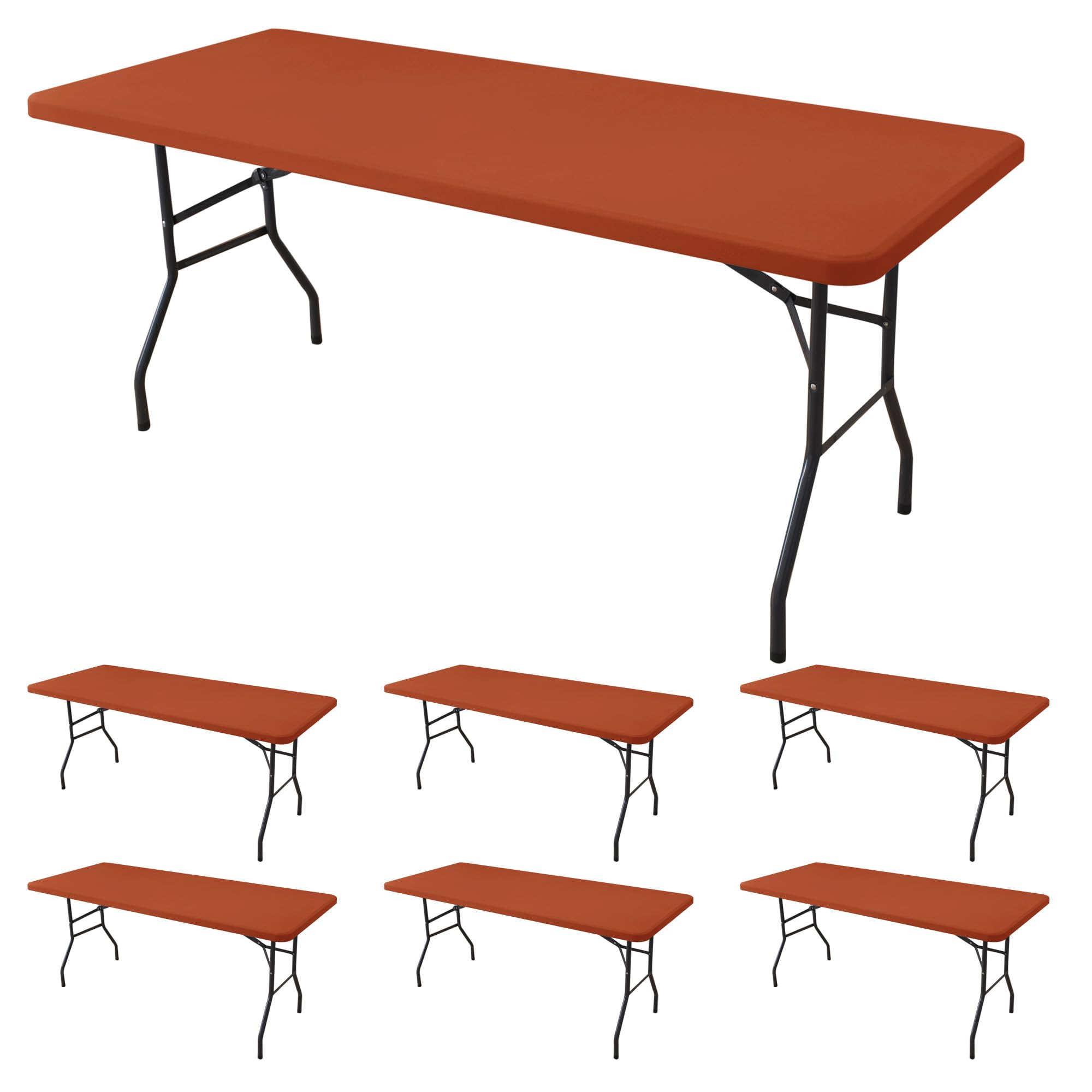 Fitted Tablecloth for 6 Foot Rectangle Tables-6 Pack Black Elastic Outdoor Picnic Table Cover-Spandex Stretch Folding Table Cloths 6 ft for Camping Dining Room Patio Kitchen Banquet Party