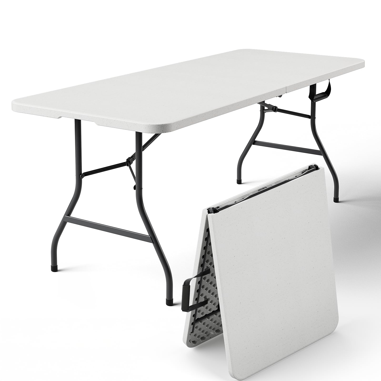 Folding Table, 4FT Foldable Picnic Table with Carrying Handle, Heavy Duty Fold-in-Half Portable Table for Weddings, Camping, RV Travel, Parties, BBQs, and Indoor Use, Easy to Fold and Store, Khaki