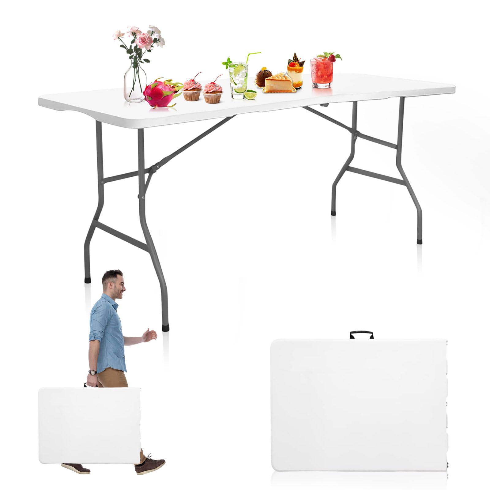 Camp Field 4FT Folding Table, Portable Heavy Duty Rectangular Folding Utility Table Quick Setup Indoor & Outdoor Table for Camping, Picnic, Parties & Events. (White, 4FT)
