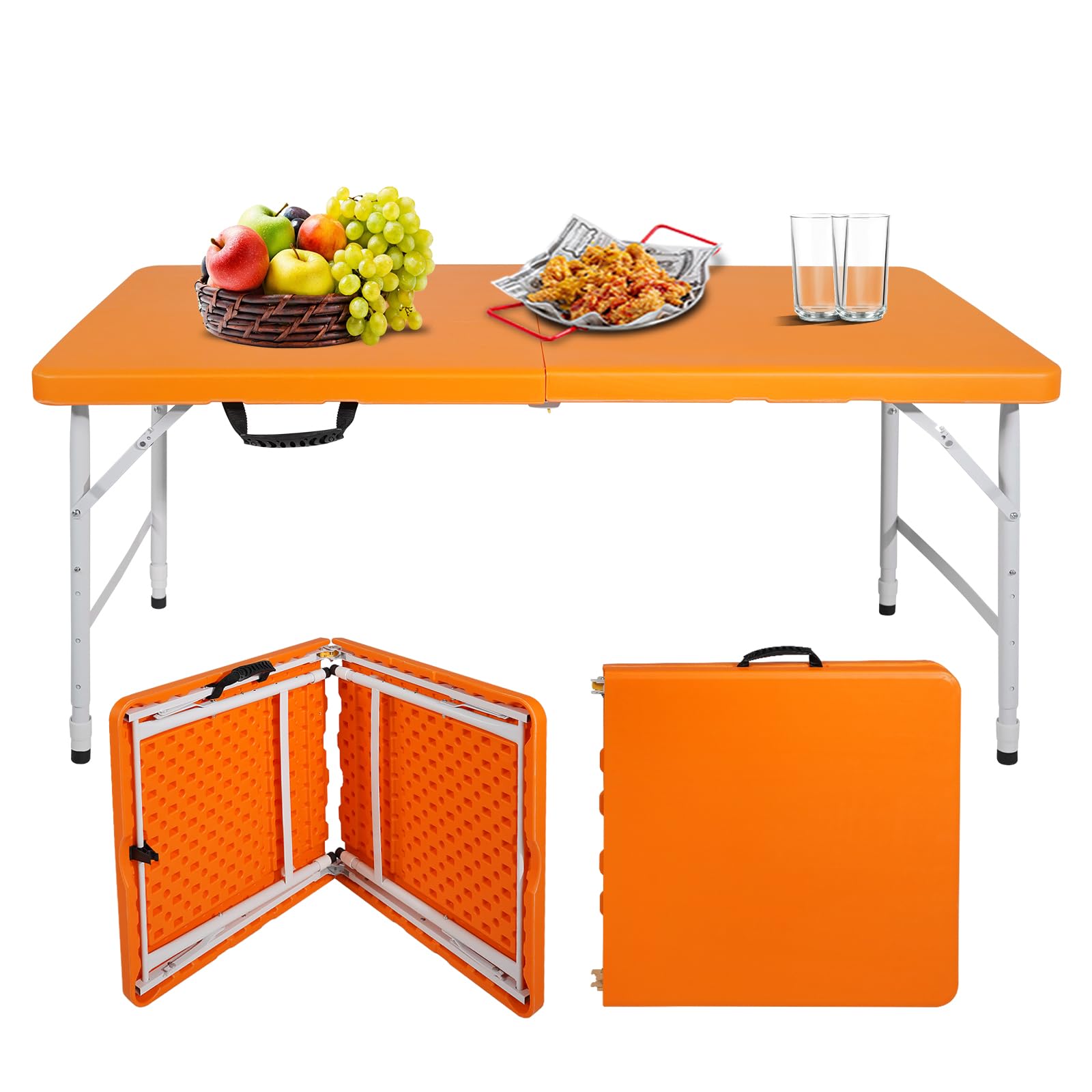 Portable Plastic Folding Table 4ft/6ft/8ft Heavy Duty White Black Picnic Dining Table Fold-in-Half for Camp Party Kitchen Indoor Outdoor