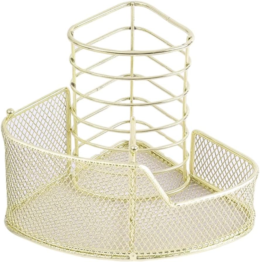 Rose Gold Mesh Pen Holder Triangular Metal Stationery Storage Rack 3 Compartments (Color : Gray, Size : 14.8x10cm) (Rose gold 14.8x10cm)
