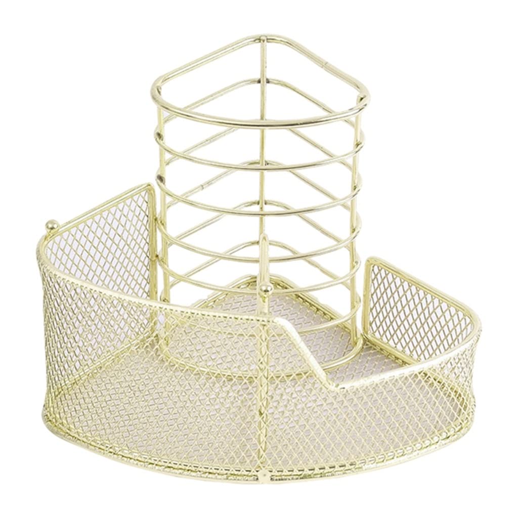 Rose Gold Mesh Pen Holder Triangular Metal Stationery Storage Rack 3 Compartments (Color : Gray, Size : 14.8x10cm) (Rose gold 14.8x10cm)