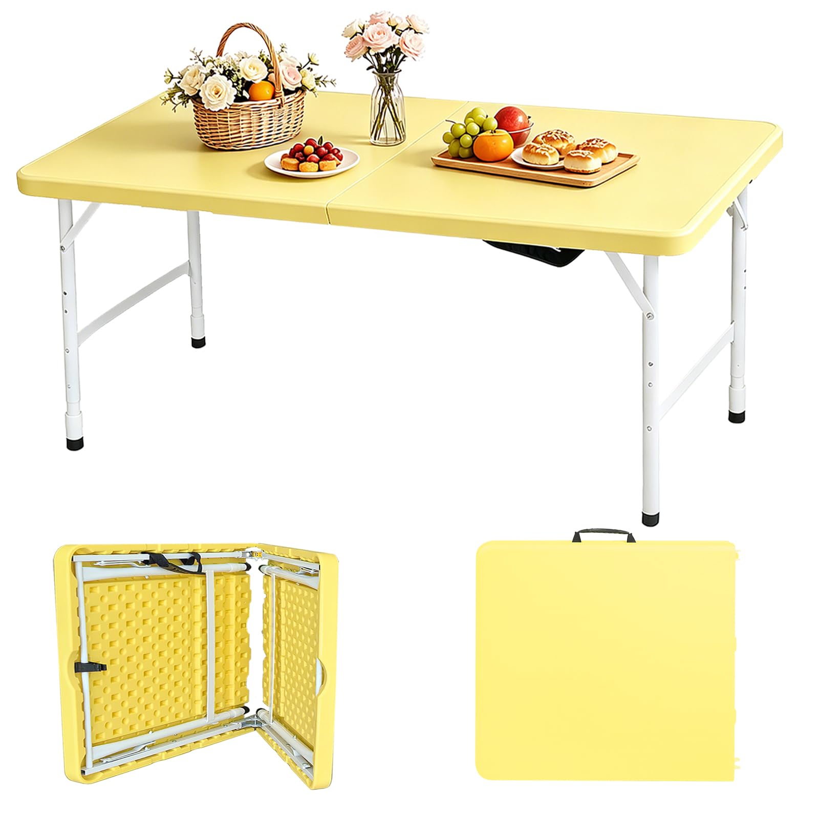 Portable Plastic Folding Table 4ft/6ft/8ft Heavy Duty White Black Picnic Dining Table Fold-in-Half for Camp Party Kitchen Indoor Outdoor