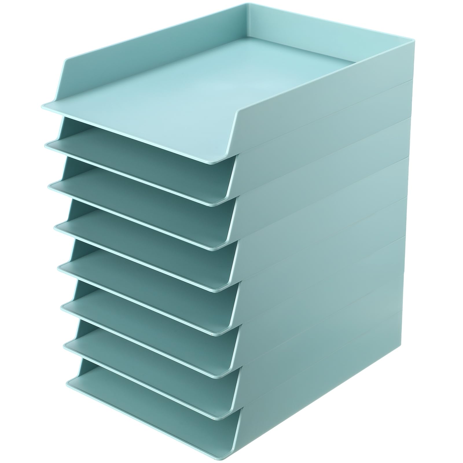 Tatuo 8 Pack Stackable Paper Trays Plastic Letter Tray Desk Organizer Paper Holder Organizer Storage Office Desk Accessories for Classroom Magazine File Documents 12.8 x 9.45 x 1.97, Blue Green
