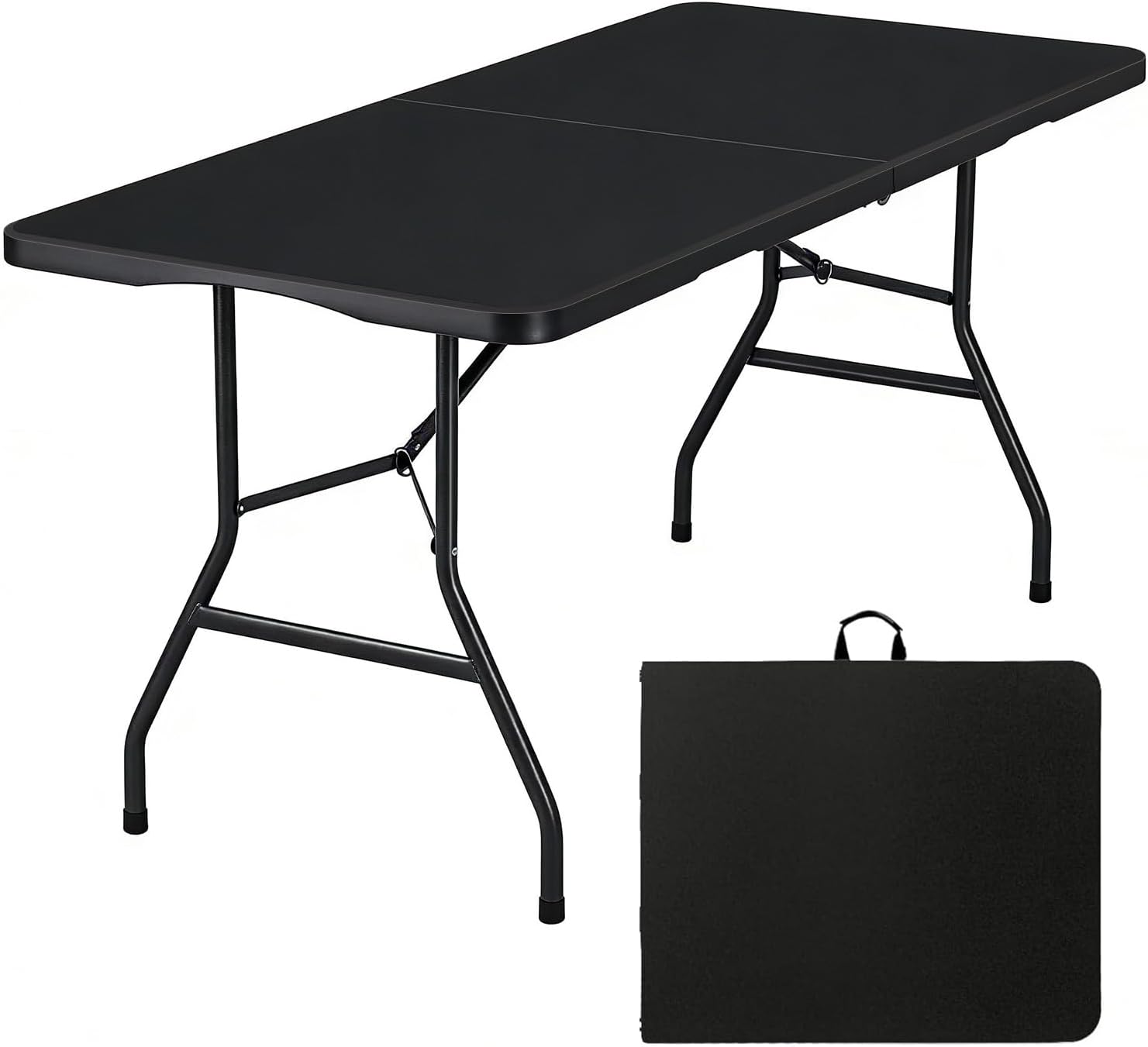 Lakhow Folding Table 6ft Heavy Duty Portable Plastic Fold-in-Half 6 Foot Foldable Table Indoor Outdoor with Parties, Camping Picnic,Folds in Half for Easy Storage, No Assembly Required, Black