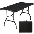 Lakhow Folding Table 6ft Heavy Duty Portable Plastic Fold-in-Half 6 Foot Foldable Table Indoor Outdoor with Parties, Camping Picnic,Folds in Half for Easy Storage, No Assembly Required, Black