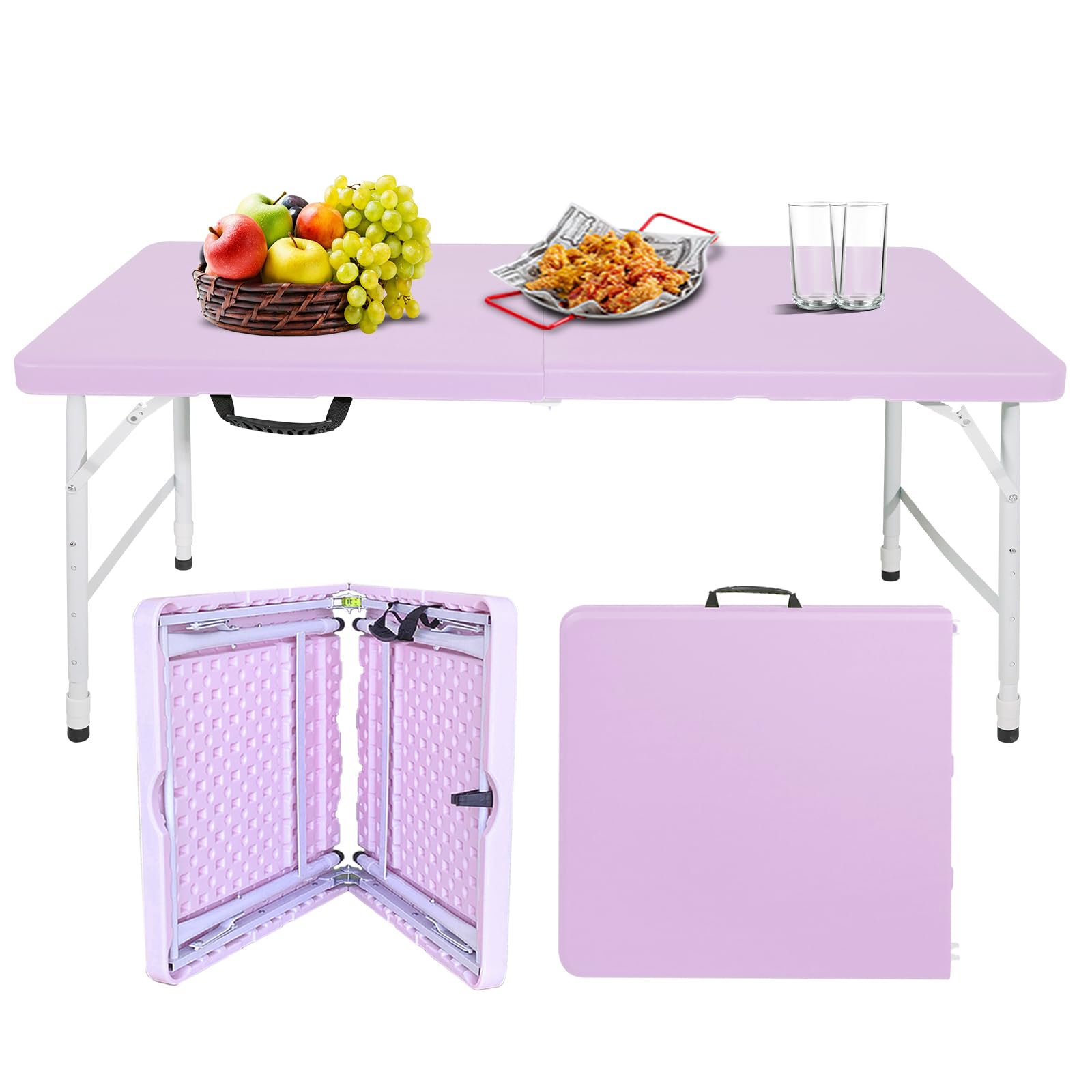 Portable Plastic Folding Table 4ft/6ft/8ft Heavy Duty White Black Picnic Dining Table Fold-in-Half for Camp Party Kitchen Indoor Outdoor