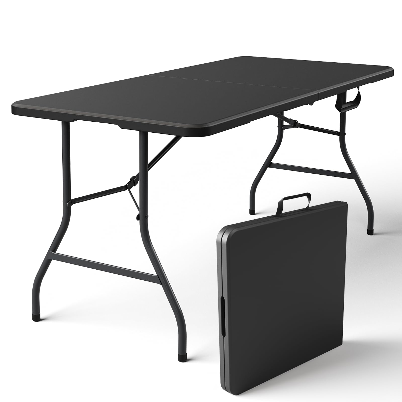 Folding Table, 4FT Foldable Picnic Table with Carrying Handle, Heavy Duty Fold-in-Half Portable Table for Weddings, Camping, RV Travel, Parties, BBQs, and Indoor Use, Easy to Fold and Store, Khaki