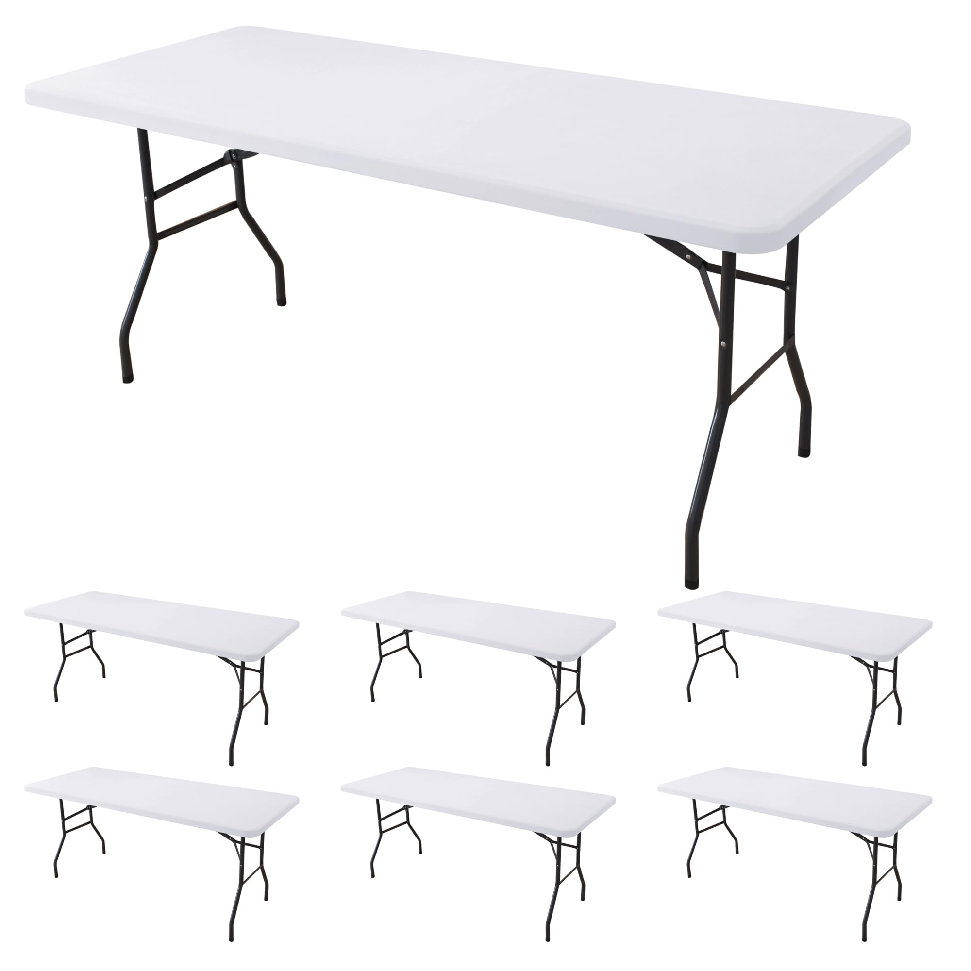 Fitted Tablecloth for 6 Foot Rectangle Tables-6 Pack Black Elastic Outdoor Picnic Table Cover-Spandex Stretch Folding Table Cloths 6 ft for Camping Dining Room Patio Kitchen Banquet Party