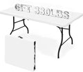 Heavy Duty 6ft Folding Table, Portable Fold-in-Half 6 Foot Foldable Table, Table of Utility Dining Indoor Outdoor with Carrying Handle for Camping Picnic and Party, White