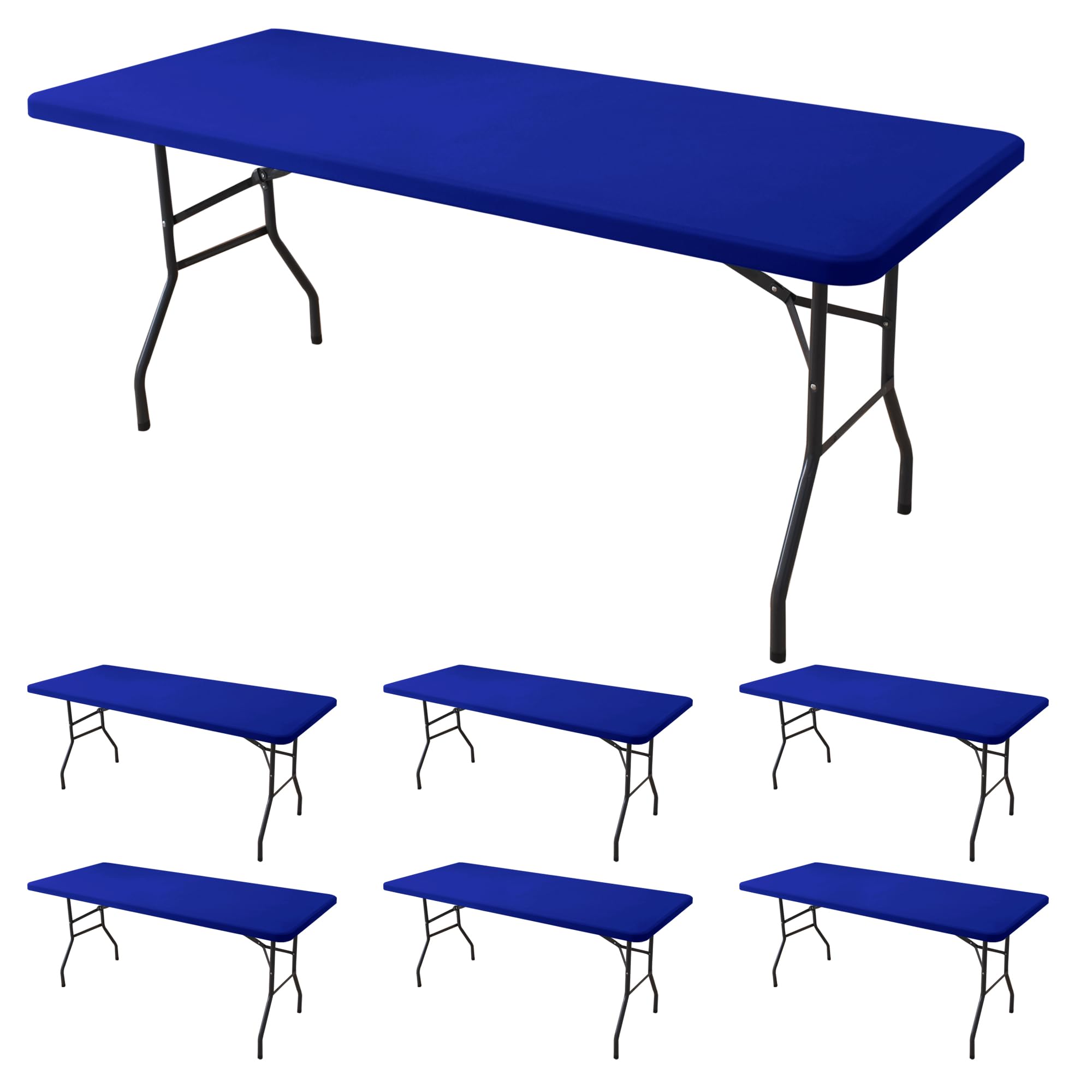 Fitted Tablecloth for 6 Foot Rectangle Tables-6 Pack Black Elastic Outdoor Picnic Table Cover-Spandex Stretch Folding Table Cloths 6 ft for Camping Dining Room Patio Kitchen Banquet Party