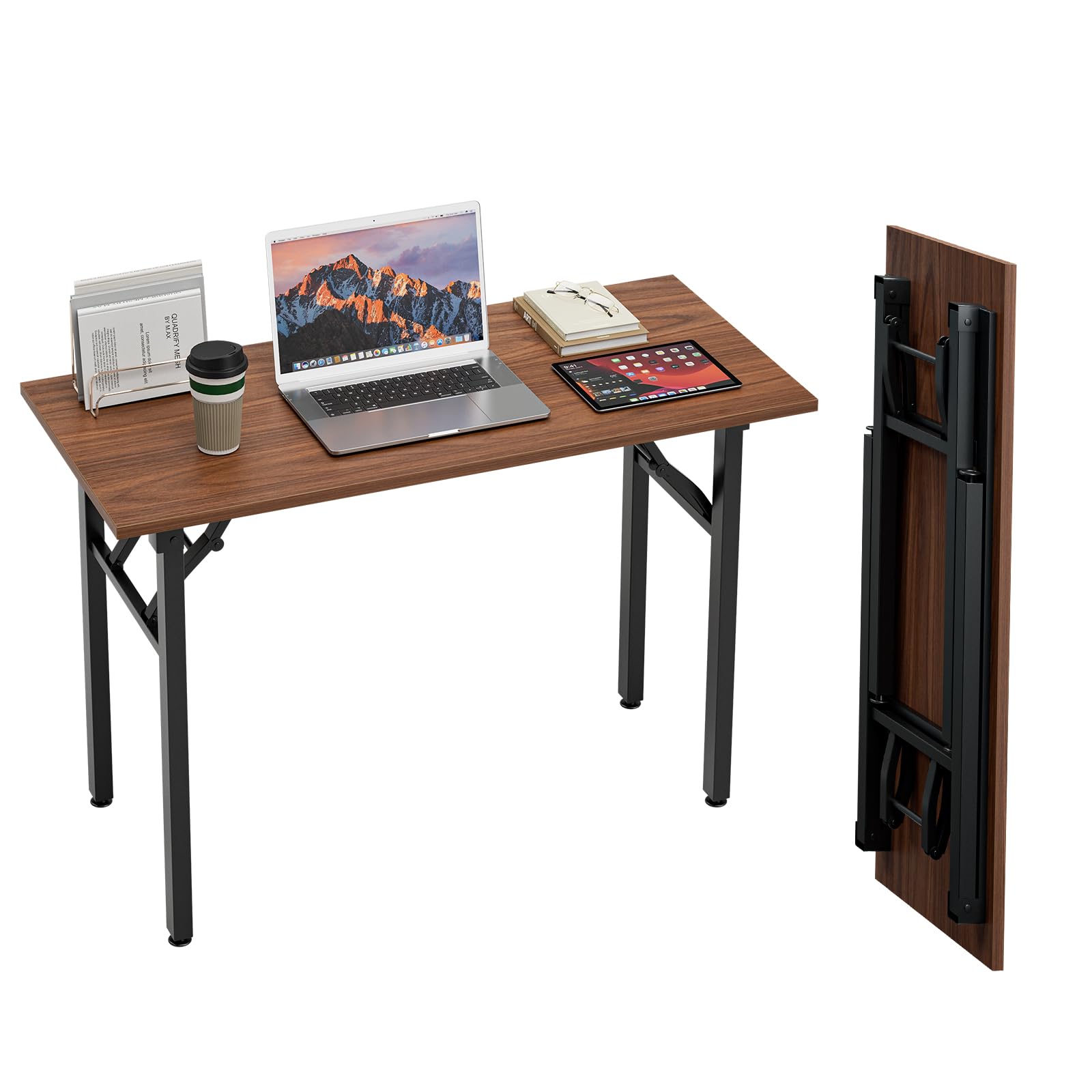 TEMI Small Computer Desk Folding Table - 35.8" Foldable Office Desk, No Assembly, Perfect for Small Spaces in Bedroom, Dorm, or Apartment, Portable Mini Desk or Study Table with Compact Design, Brown