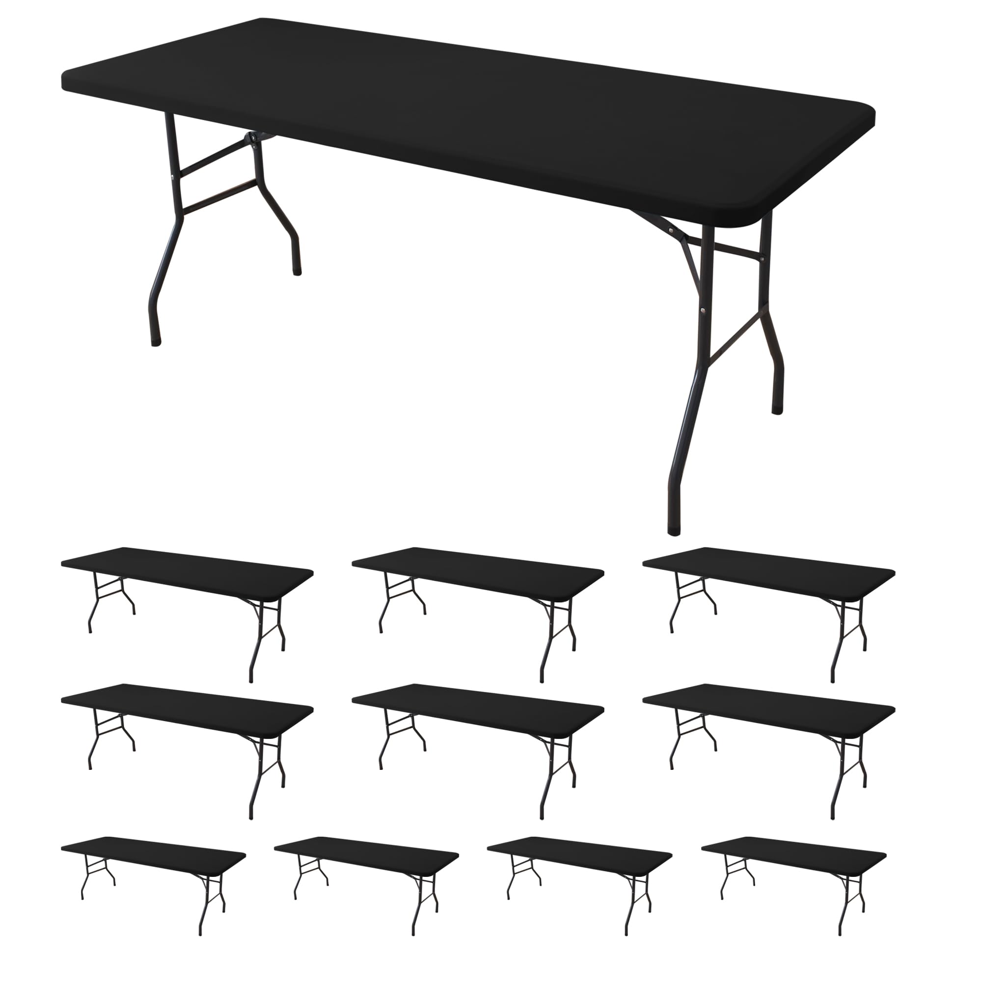Fitted Tablecloth for 6 Foot Rectangle Tables-6 Pack Black Elastic Outdoor Picnic Table Cover-Spandex Stretch Folding Table Cloths 6 ft for Camping Dining Room Patio Kitchen Banquet Party