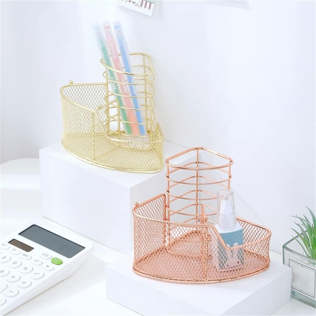 Rose Gold Mesh Pen Holder Triangular Metal Stationery Storage Rack 3 Compartments (Color : Gray, Size : 14.8x10cm) (Rose gold 14.8x10cm)