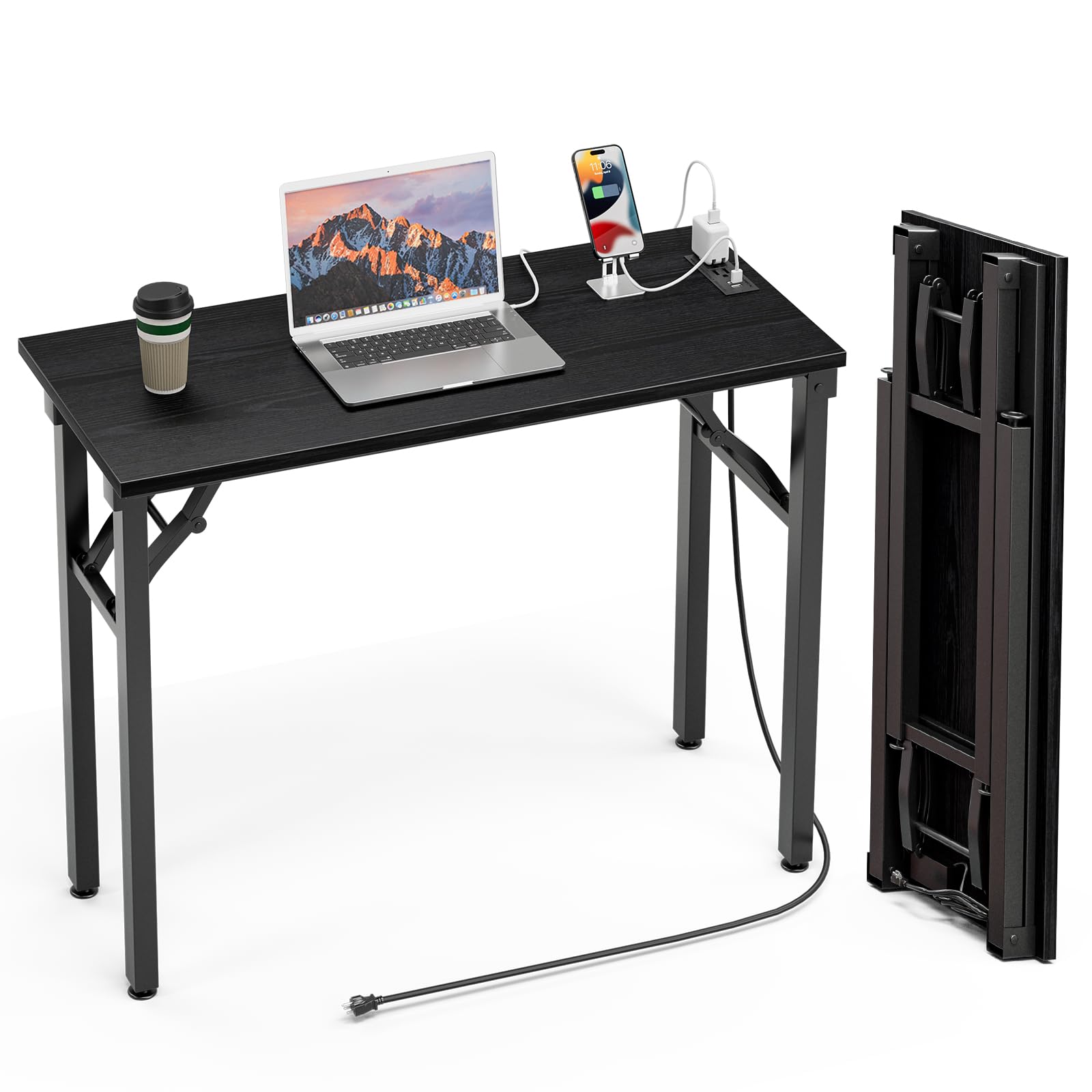 TEMI Small Computer Desk Folding Table - 35.8" Foldable Office Desk, No Assembly, Perfect for Small Spaces in Bedroom, Dorm, or Apartment, Portable Mini Desk or Study Table with Compact Design, Brown
