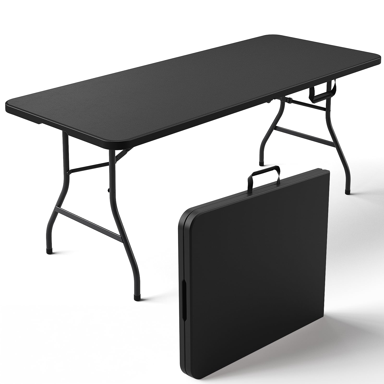 Folding Table, 4FT Foldable Picnic Table with Carrying Handle, Heavy Duty Fold-in-Half Portable Table for Weddings, Camping, RV Travel, Parties, BBQs, and Indoor Use, Easy to Fold and Store, Khaki