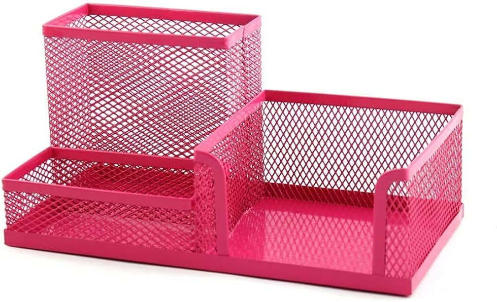 Students Office Desk Mesh 3 Compartments Metal Pen Holder Organizers