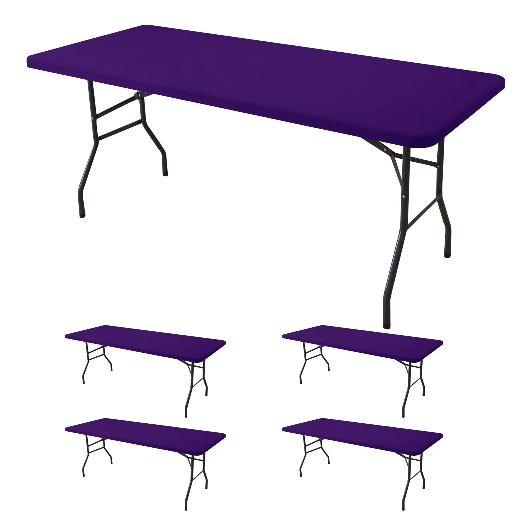 Fitted Tablecloth for 6 Foot Rectangle Tables-6 Pack Black Elastic Outdoor Picnic Table Cover-Spandex Stretch Folding Table Cloths 6 ft for Camping Dining Room Patio Kitchen Banquet Party
