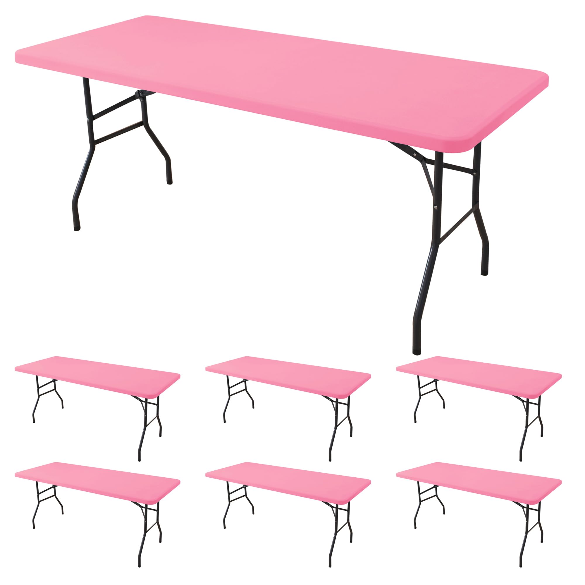 Fitted Tablecloth for 6 Foot Rectangle Tables-6 Pack Black Elastic Outdoor Picnic Table Cover-Spandex Stretch Folding Table Cloths 6 ft for Camping Dining Room Patio Kitchen Banquet Party