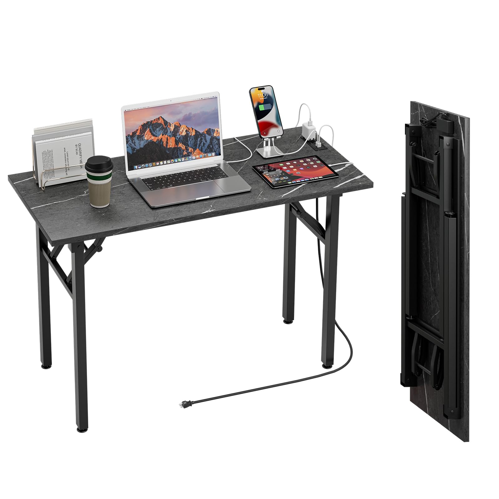 TEMI Small Computer Desk Folding Table - 35.8" Foldable Office Desk, No Assembly, Perfect for Small Spaces in Bedroom, Dorm, or Apartment, Portable Mini Desk or Study Table with Compact Design, Brown