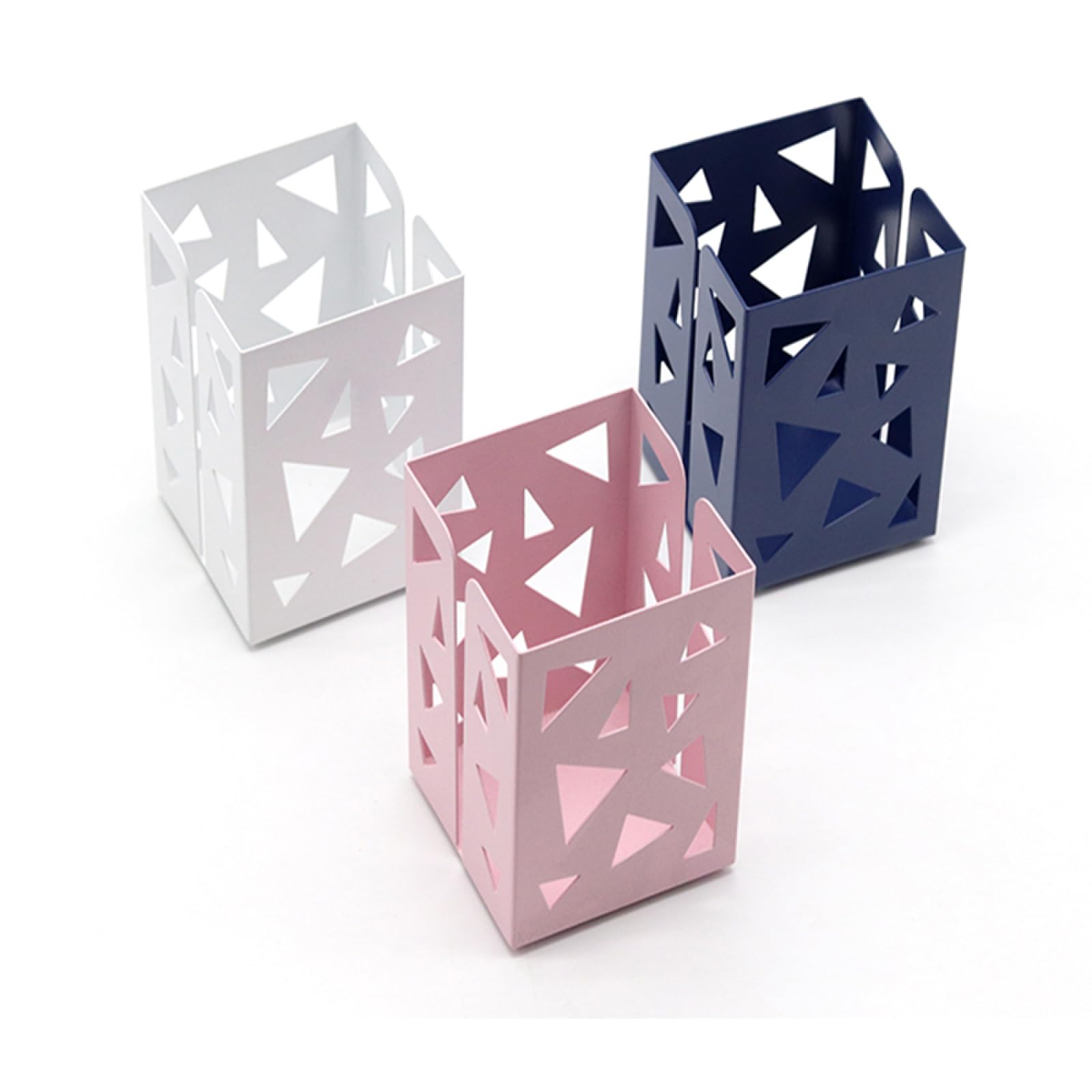 3Pcs Pink+White+Blue Hollow Pattern Metal Pen Pencil Pot Cup Holder Desk Container Organizer Makeup Brush Holder Gift for Office, Classroom, Home