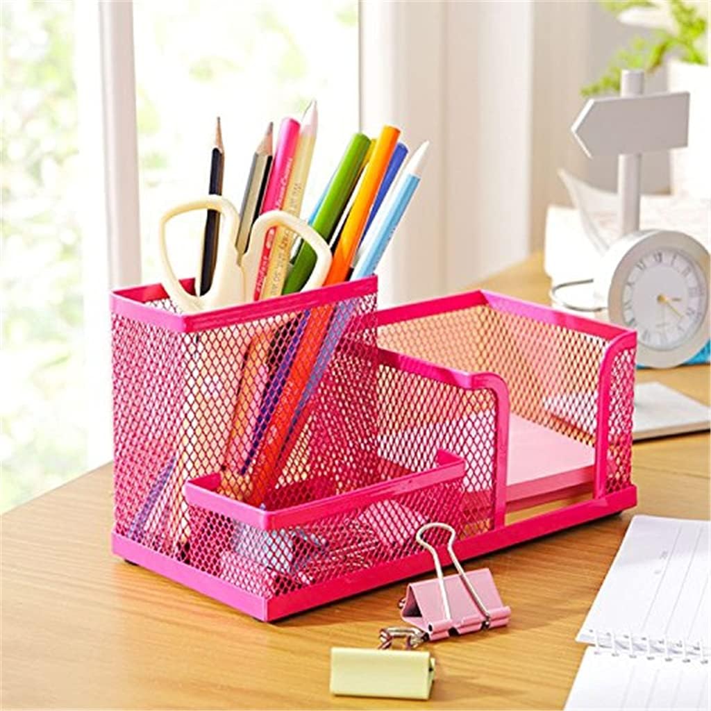 Students Office Desk Mesh 3 Compartments Metal Pen Holder Organizers
