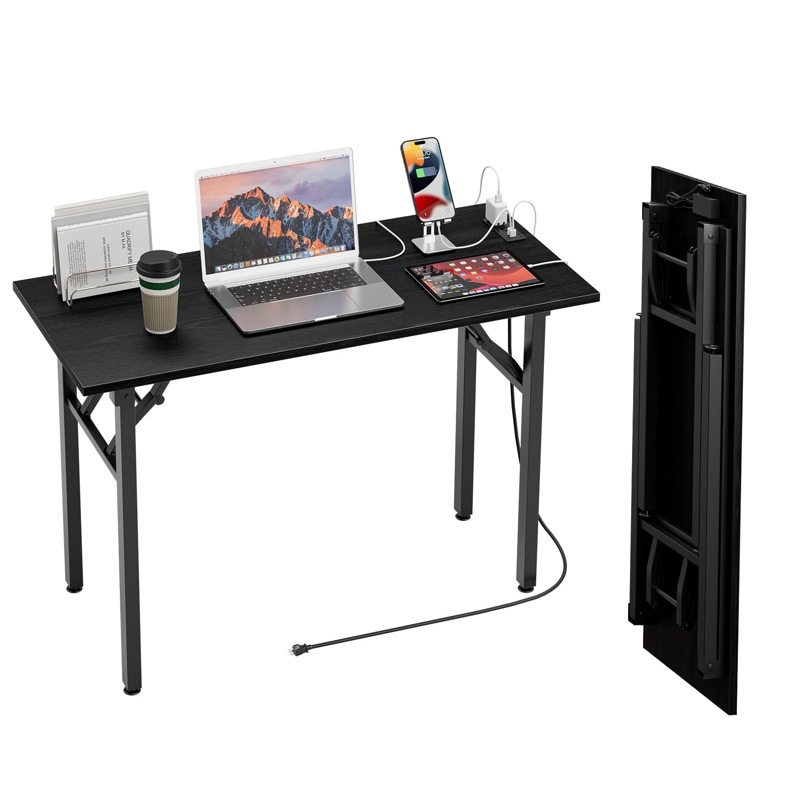 TEMI Small Computer Desk Folding Table - 35.8" Foldable Office Desk, No Assembly, Perfect for Small Spaces in Bedroom, Dorm, or Apartment, Portable Mini Desk or Study Table with Compact Design, Brown