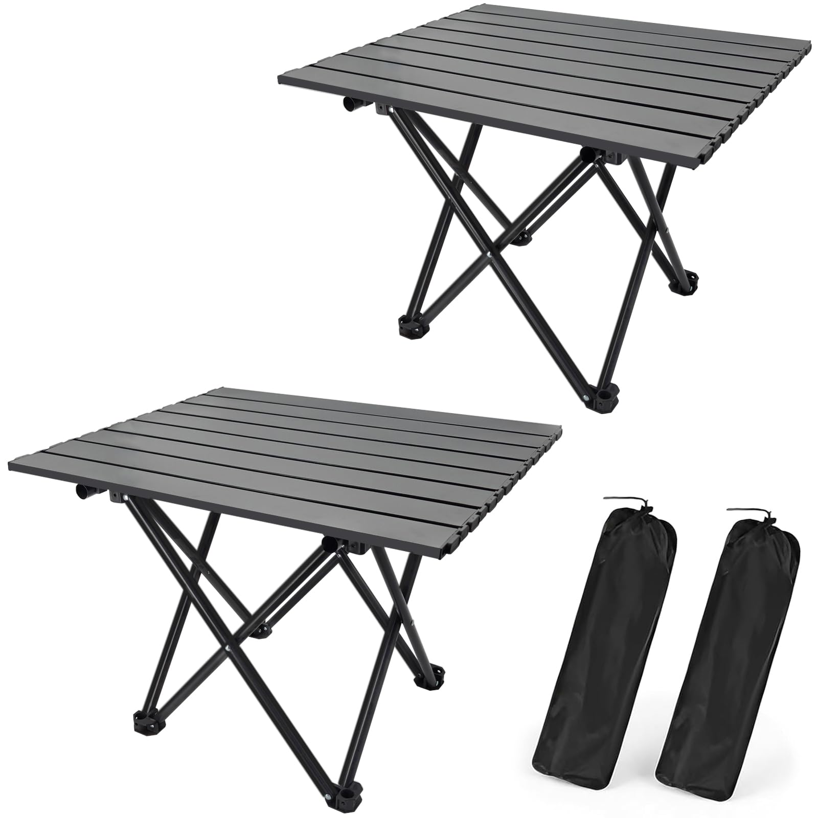 2 Pack Portable Camping Table Foldable, Ultralight Small Folding Beach Table with Carry Bag for Outdoor Travel, Beach, Camp, Picnic, BBQ, Cooking, Festival, Boat, Home Use (Black-S)