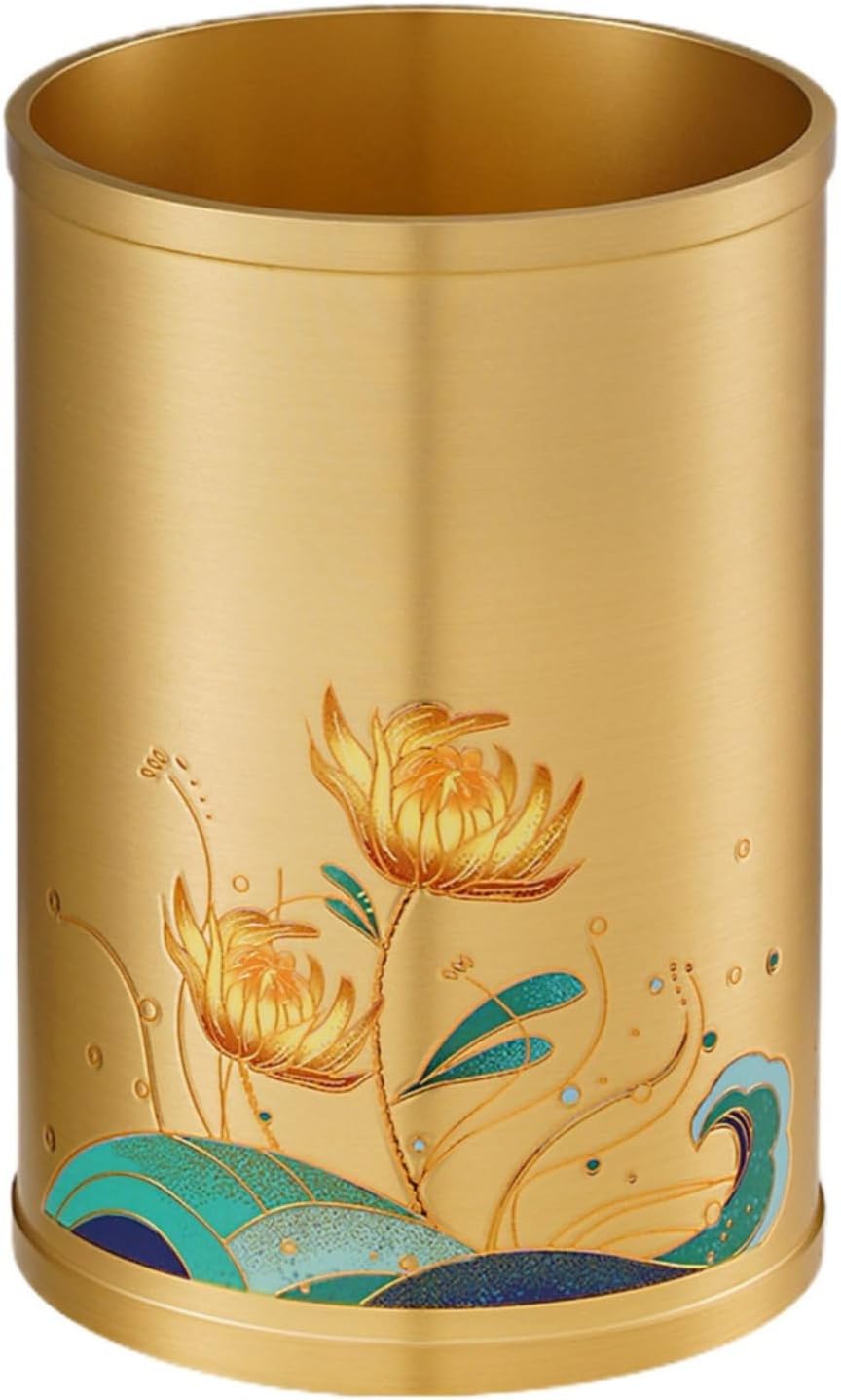 Pure Brass Lotus Pen Holder Tabletop, 9.5cm 3.7in, Metal Chinese Style Mao Pen Holder