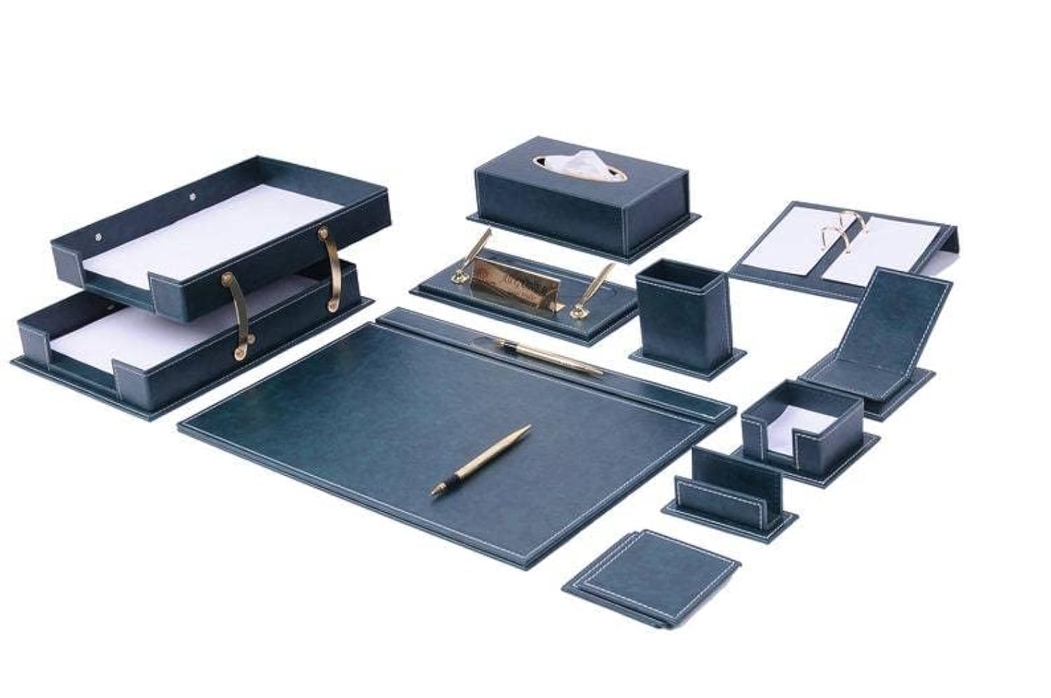 Desk Organizers - Desk Accessories - Leather Desk Organizer - Bonded Leather Desk Set - Home Office Accessories - Desk Supplies - Leather Desk Set - Office Accessories - 14 PCS (Black)