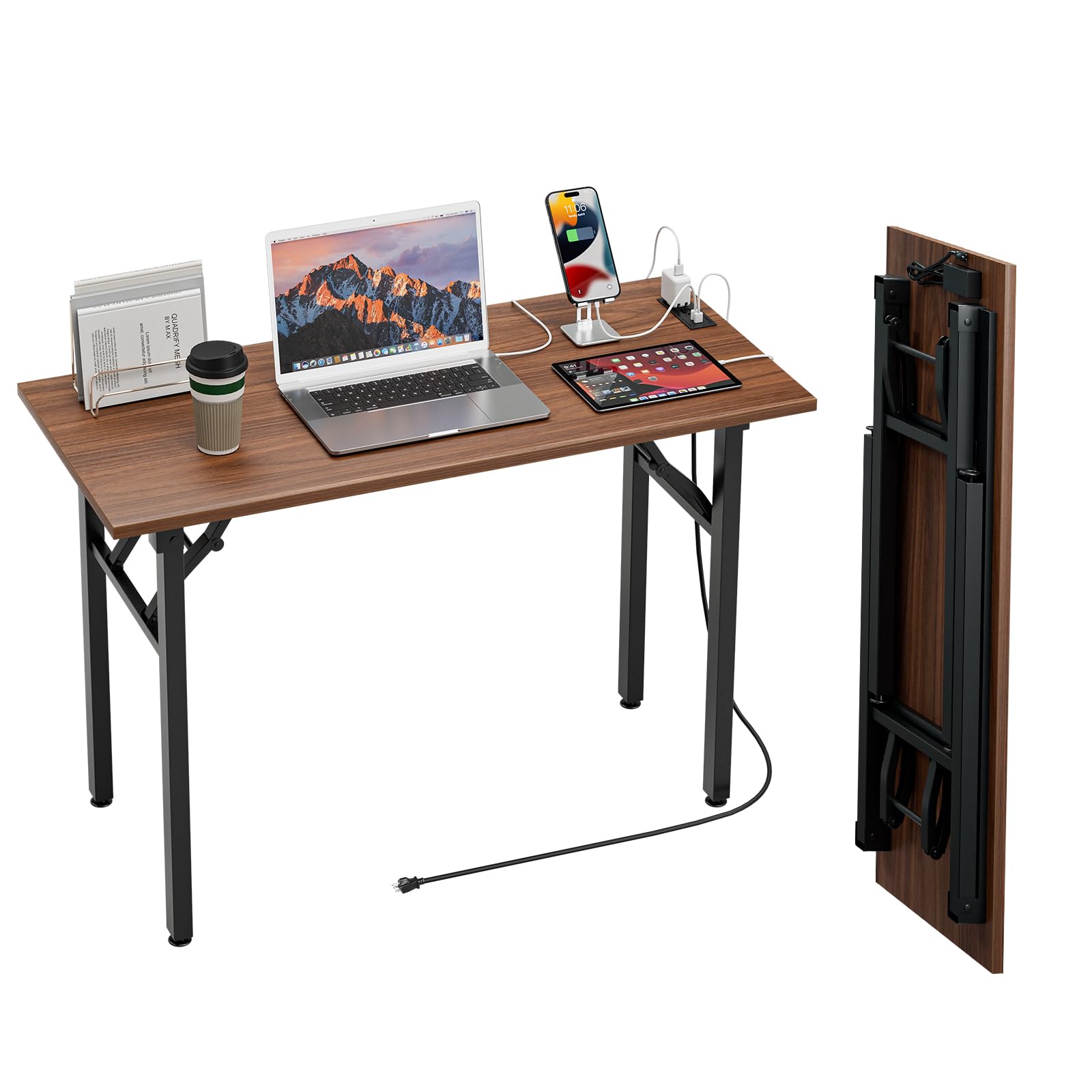 TEMI Small Computer Desk Folding Table - 35.8" Foldable Office Desk, No Assembly, Perfect for Small Spaces in Bedroom, Dorm, or Apartment, Portable Mini Desk or Study Table with Compact Design, Brown