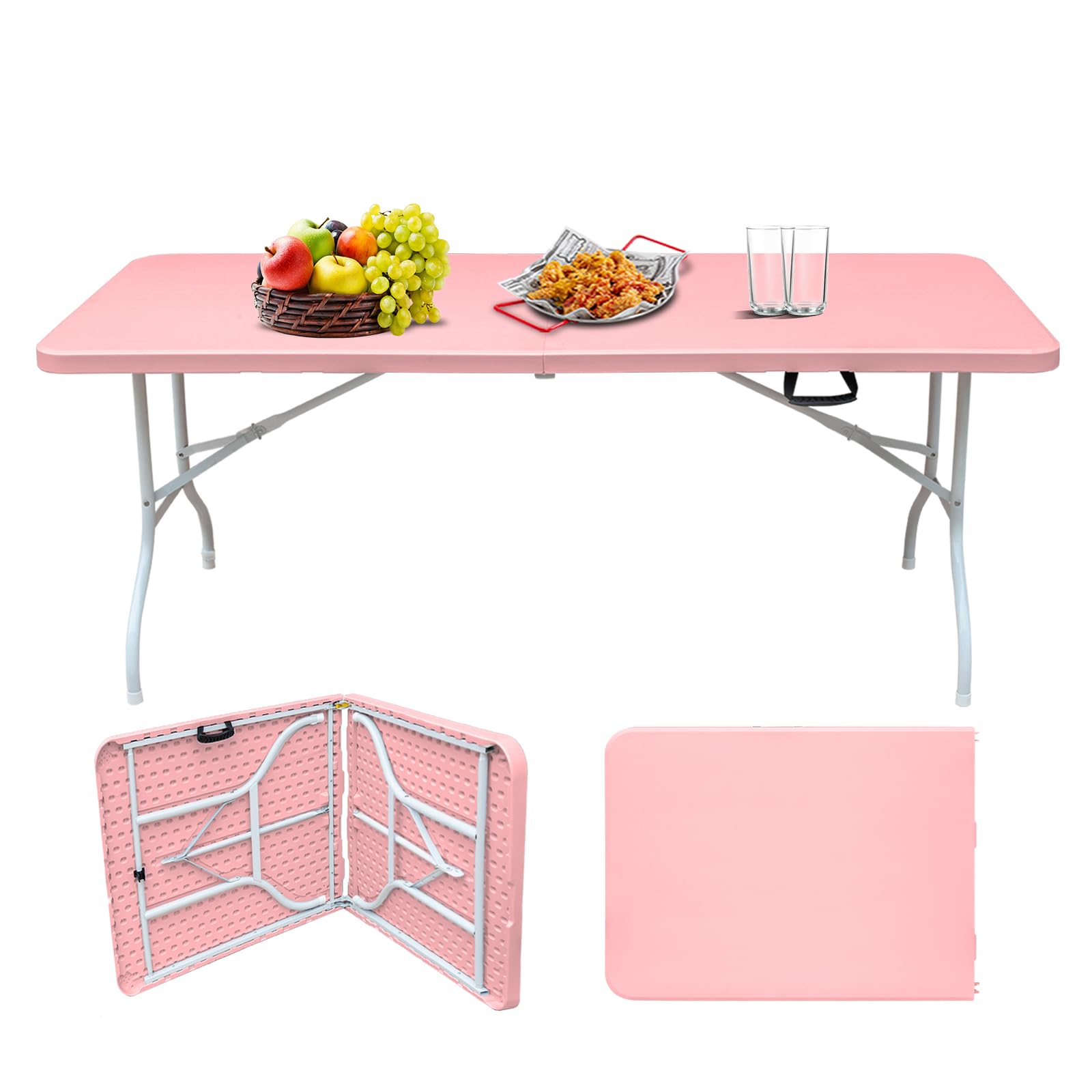 Portable Plastic Folding Table 4ft/6ft/8ft Heavy Duty White Black Picnic Dining Table Fold-in-Half for Camp Party Kitchen Indoor Outdoor