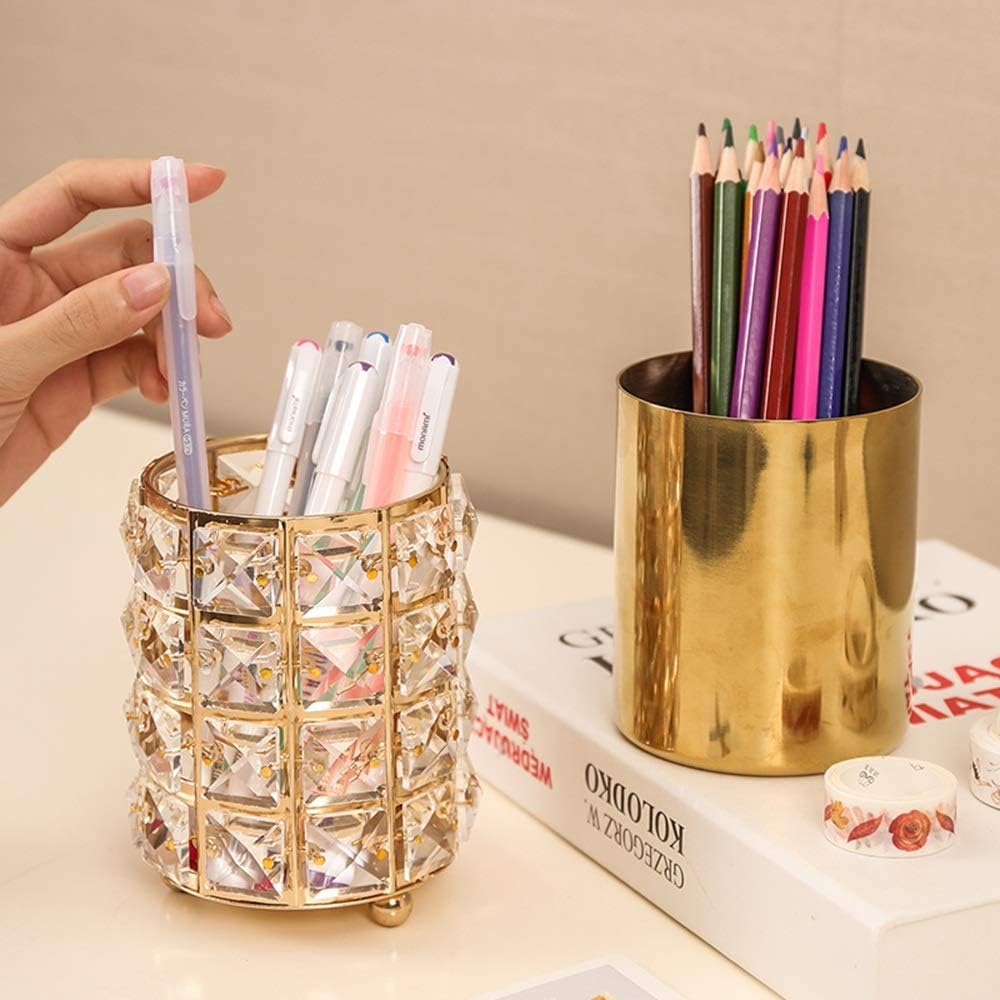 European Style Makeup Brushes Organiser Personality Glass Pencil & Pen Holder Display Metal Art Crafts Office & Home Decor Pen Holder Stand Gift for Friends,a