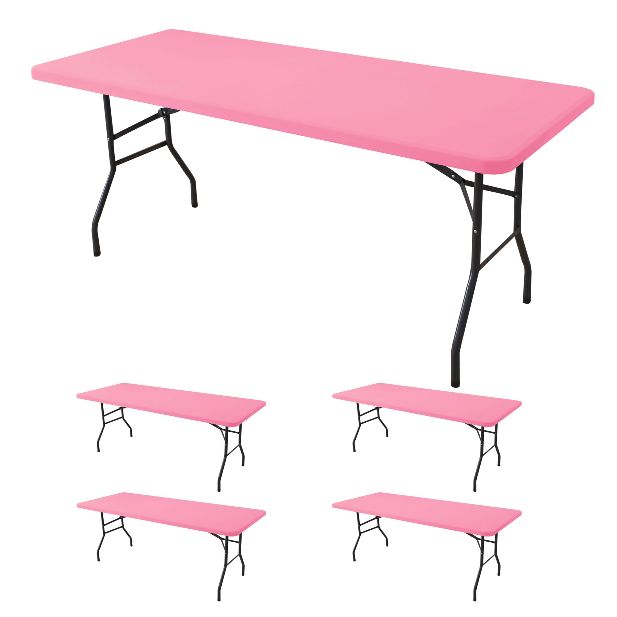 Fitted Tablecloth for 6 Foot Rectangle Tables-6 Pack Black Elastic Outdoor Picnic Table Cover-Spandex Stretch Folding Table Cloths 6 ft for Camping Dining Room Patio Kitchen Banquet Party