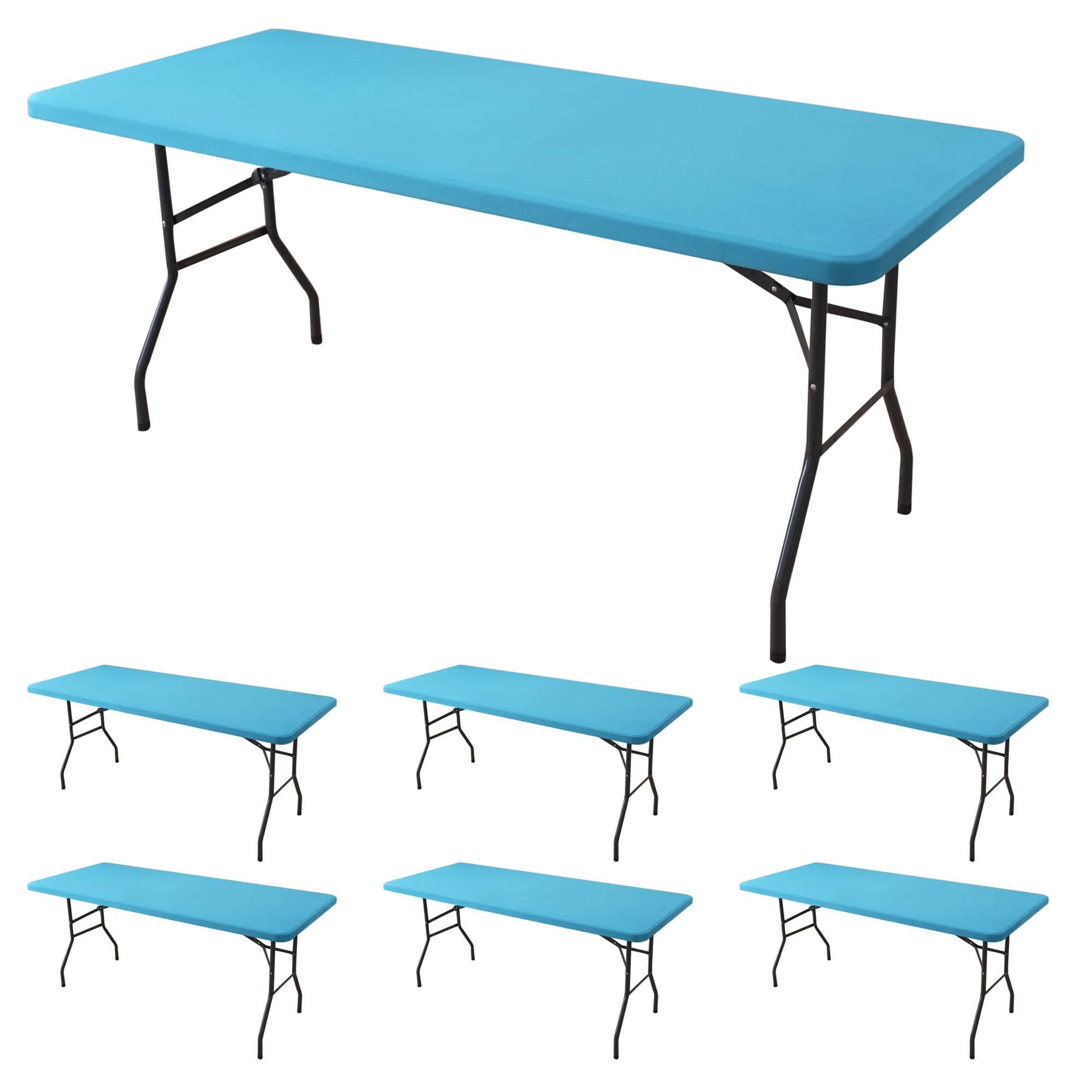 Fitted Tablecloth for 6 Foot Rectangle Tables-6 Pack Black Elastic Outdoor Picnic Table Cover-Spandex Stretch Folding Table Cloths 6 ft for Camping Dining Room Patio Kitchen Banquet Party