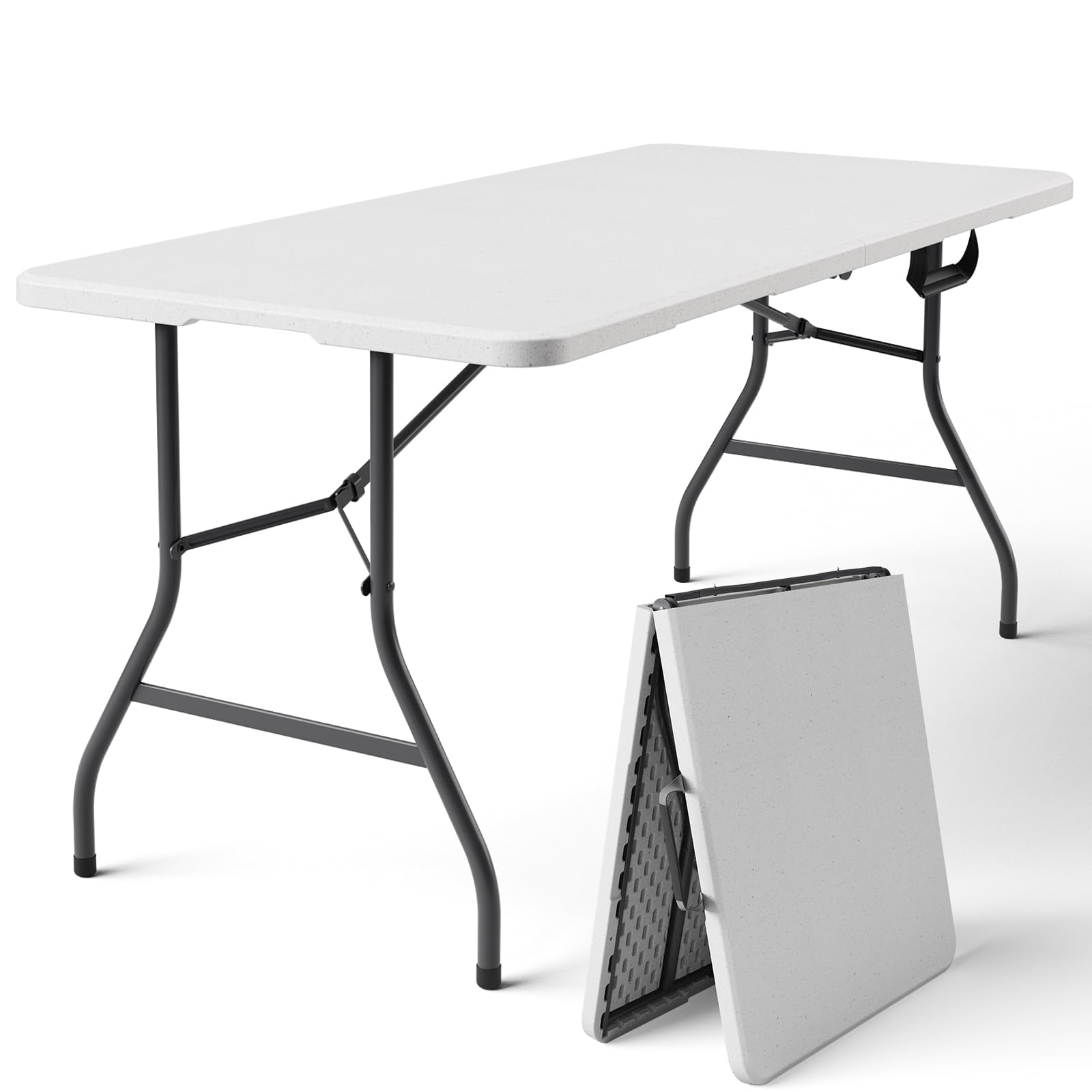 Folding Table, 4FT Foldable Picnic Table with Carrying Handle, Heavy Duty Fold-in-Half Portable Table for Weddings, Camping, RV Travel, Parties, BBQs, and Indoor Use, Easy to Fold and Store, Khaki