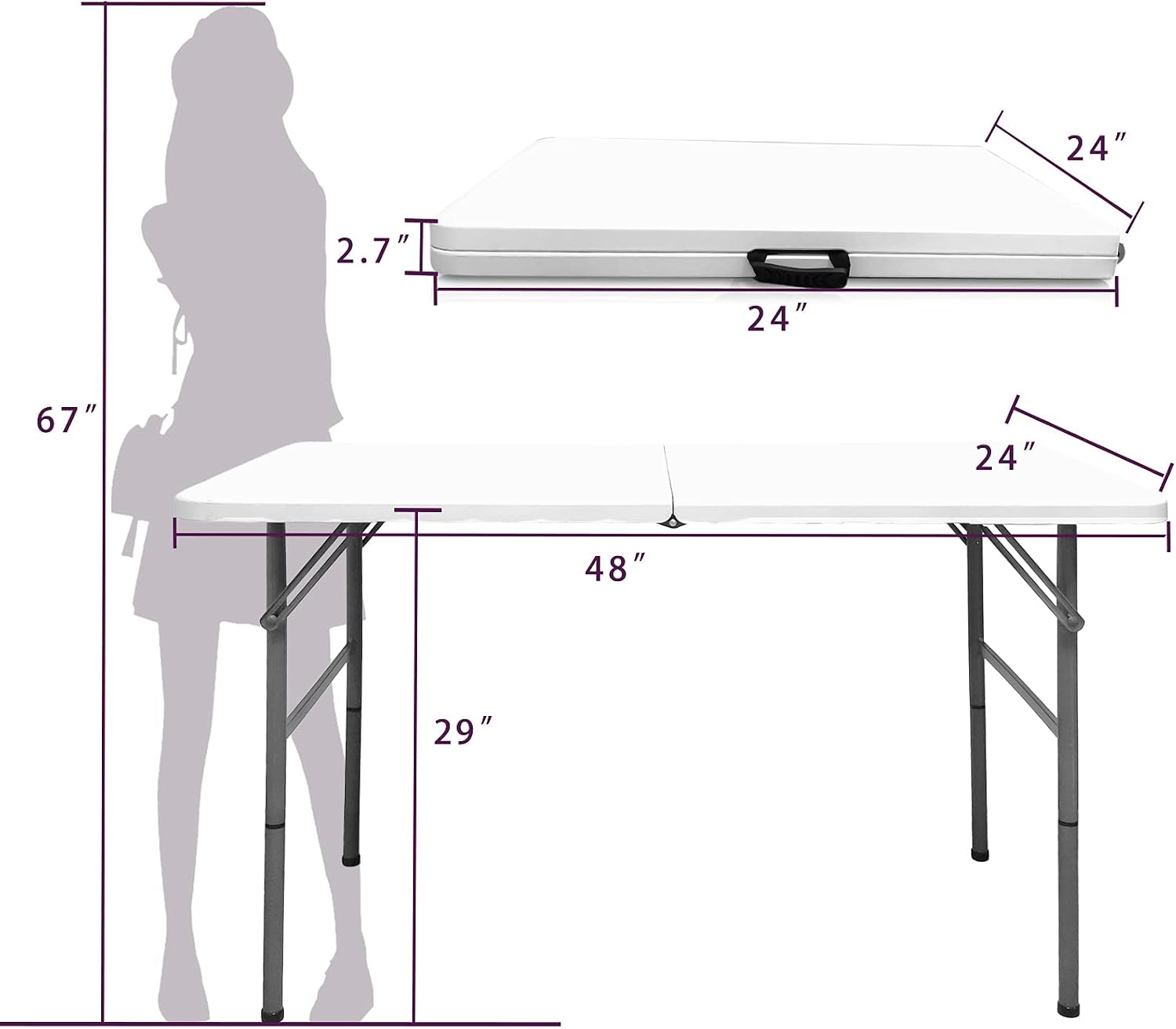 Gocamptoo Folding Table,4ft Indoor Outdoor Heavy Duty Portable Folding Square Plastic Dining Table w/Handle, Lock for Picnic, Party, Camping (4 FT) …