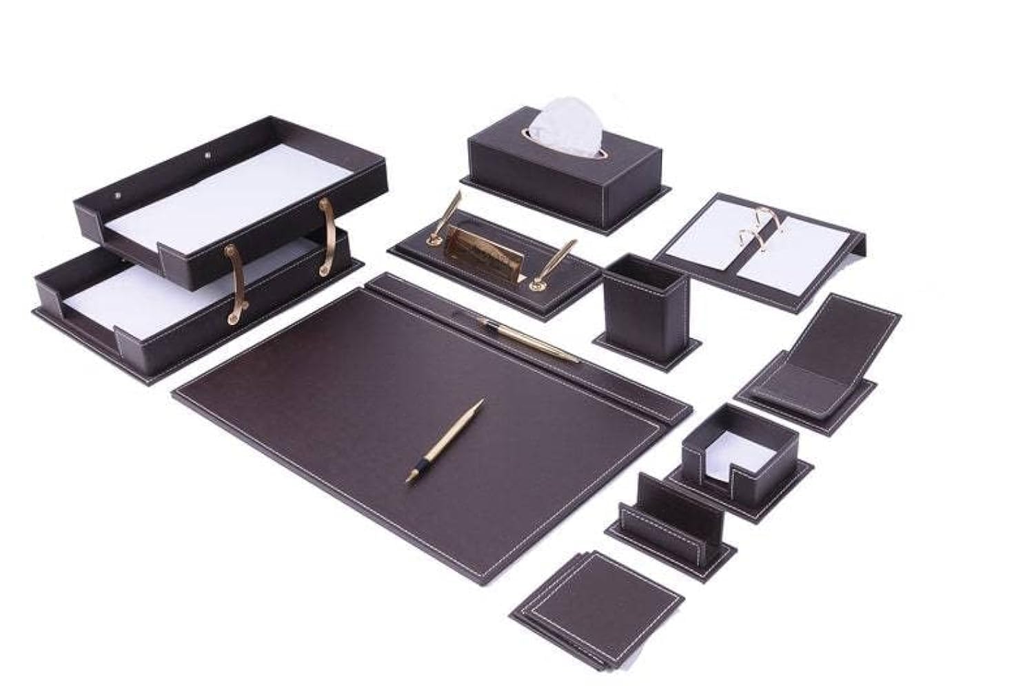 Desk Organizers - Desk Accessories - Leather Desk Organizer - Bonded Leather Desk Set - Home Office Accessories - Desk Supplies - Leather Desk Set - Office Accessories - 14 PCS (Black)