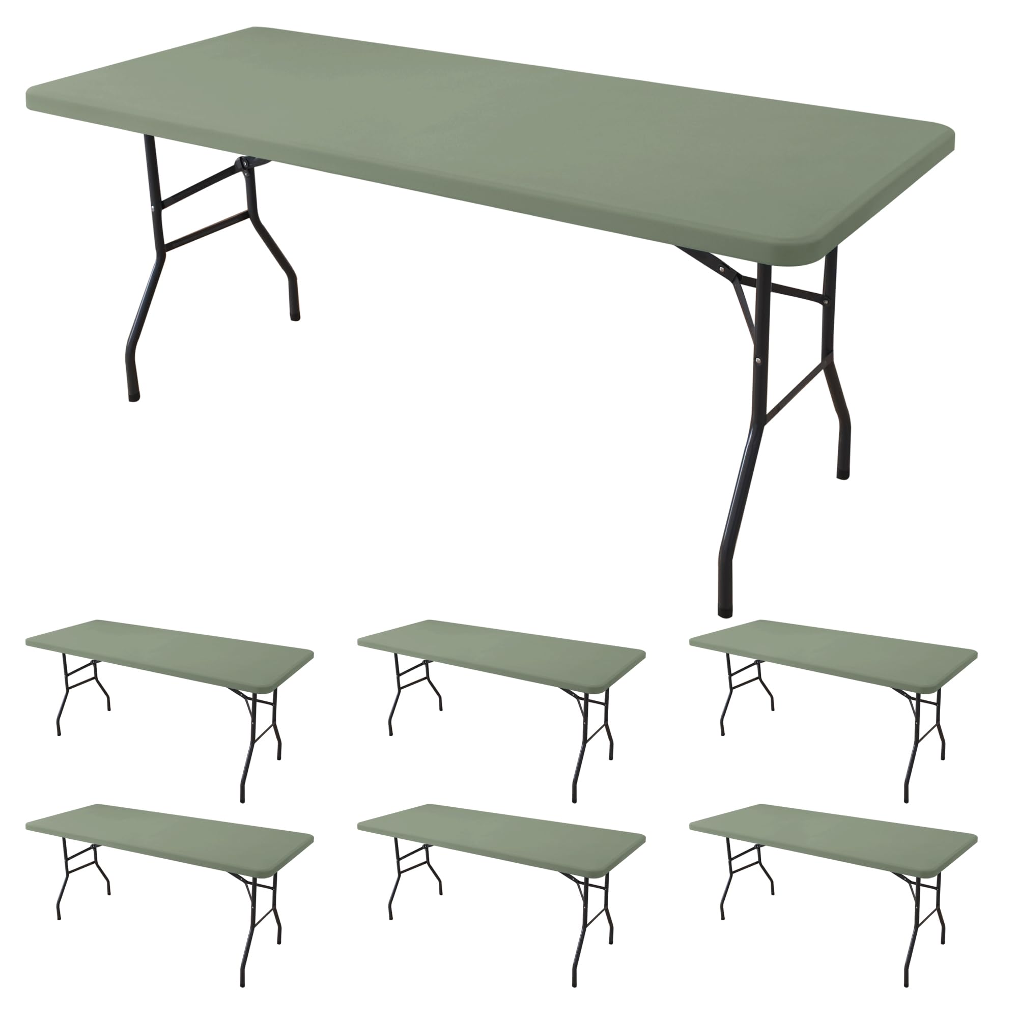 Fitted Tablecloth for 6 Foot Rectangle Tables-6 Pack Black Elastic Outdoor Picnic Table Cover-Spandex Stretch Folding Table Cloths 6 ft for Camping Dining Room Patio Kitchen Banquet Party