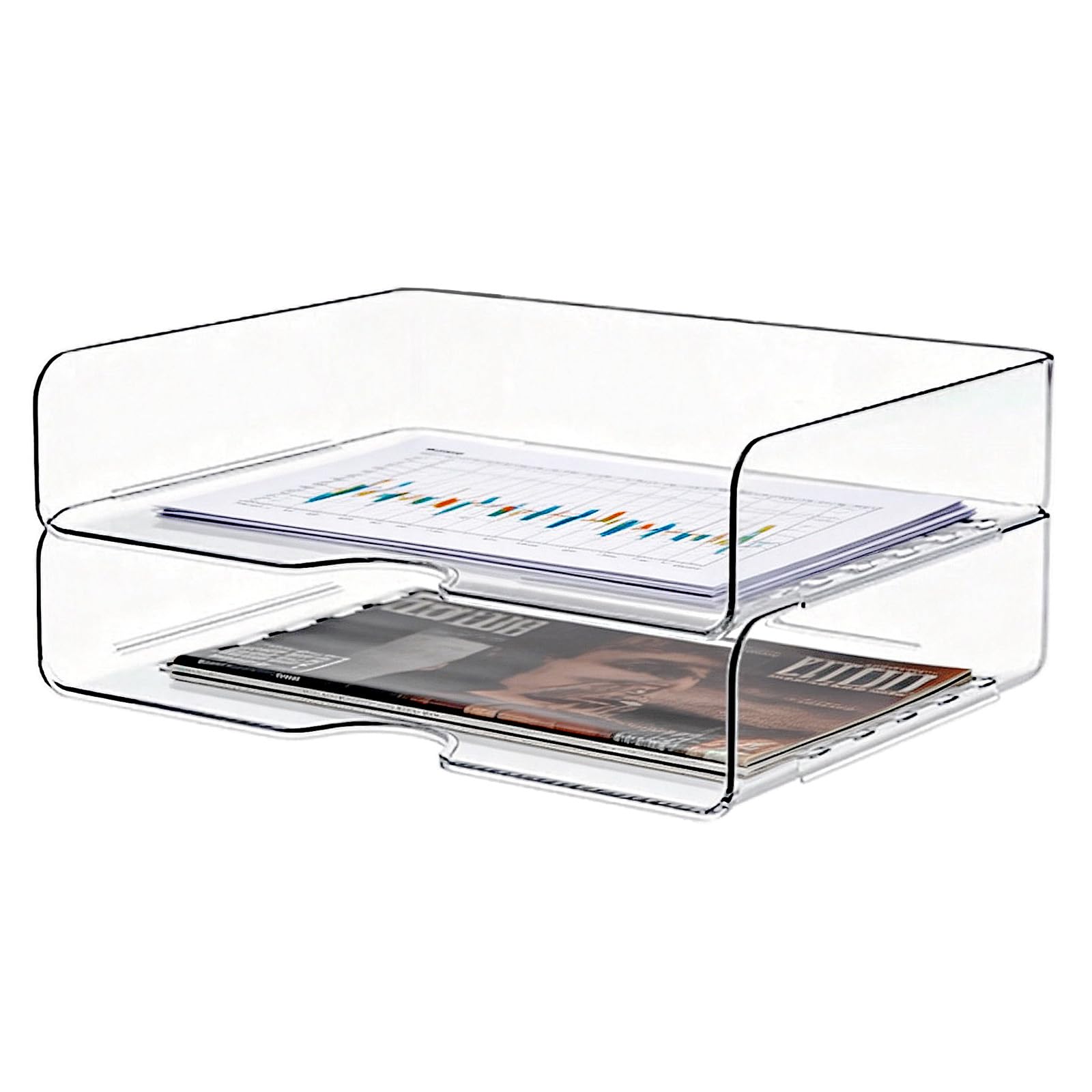 DCA Clear Acrylic Desk Organizer Set, 4 Tier Letter Tray with 2 Magazine File Holders, Clear Paper Organizer for Office, Home, School, Desktop File Storage for Documents, Books & Supplies