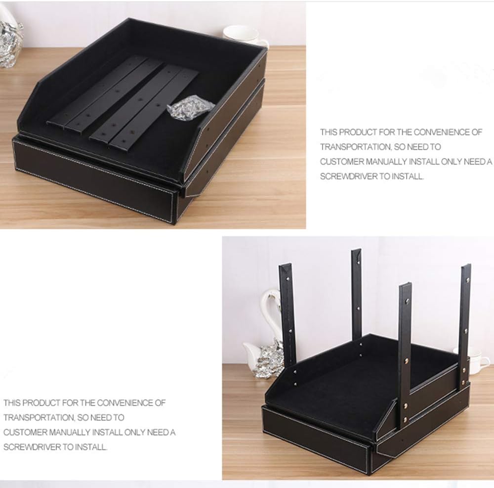 Leather Desk File Organizer, 3-Layer Stackable Tray, Used to Store documents, folders, Stationery, Magazines, Newspapers, Letters, and Other Home Office Sundries Desktop Organization Holder(Black)…