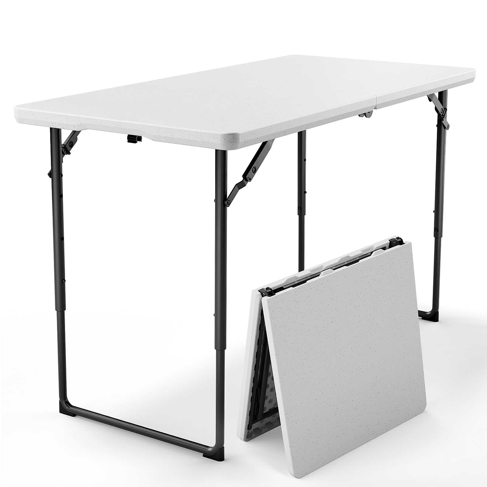 Folding Table, 4FT Foldable Picnic Table with Carrying Handle, Heavy Duty Fold-in-Half Portable Table for Weddings, Camping, RV Travel, Parties, BBQs, and Indoor Use, Easy to Fold and Store, Khaki
