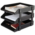 Leather Desk File Organizer, 3-Layer Stackable Tray, Used to Store documents, folders, Stationery, Magazines, Newspapers, Letters, and Other Home Office Sundries Desktop Organization Holder(Black)…